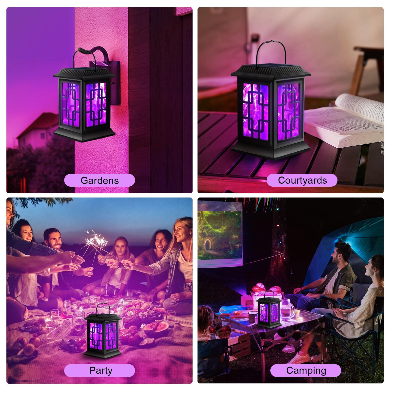 2 Pack Solar Flickering Flame Lanterns - Waterproof Outdoor Hanging Solar Lights for Garden, Patio, Yard & Pathway Decor (Purple) | Perfect for Halloween, Christmas & Backyard Parties
