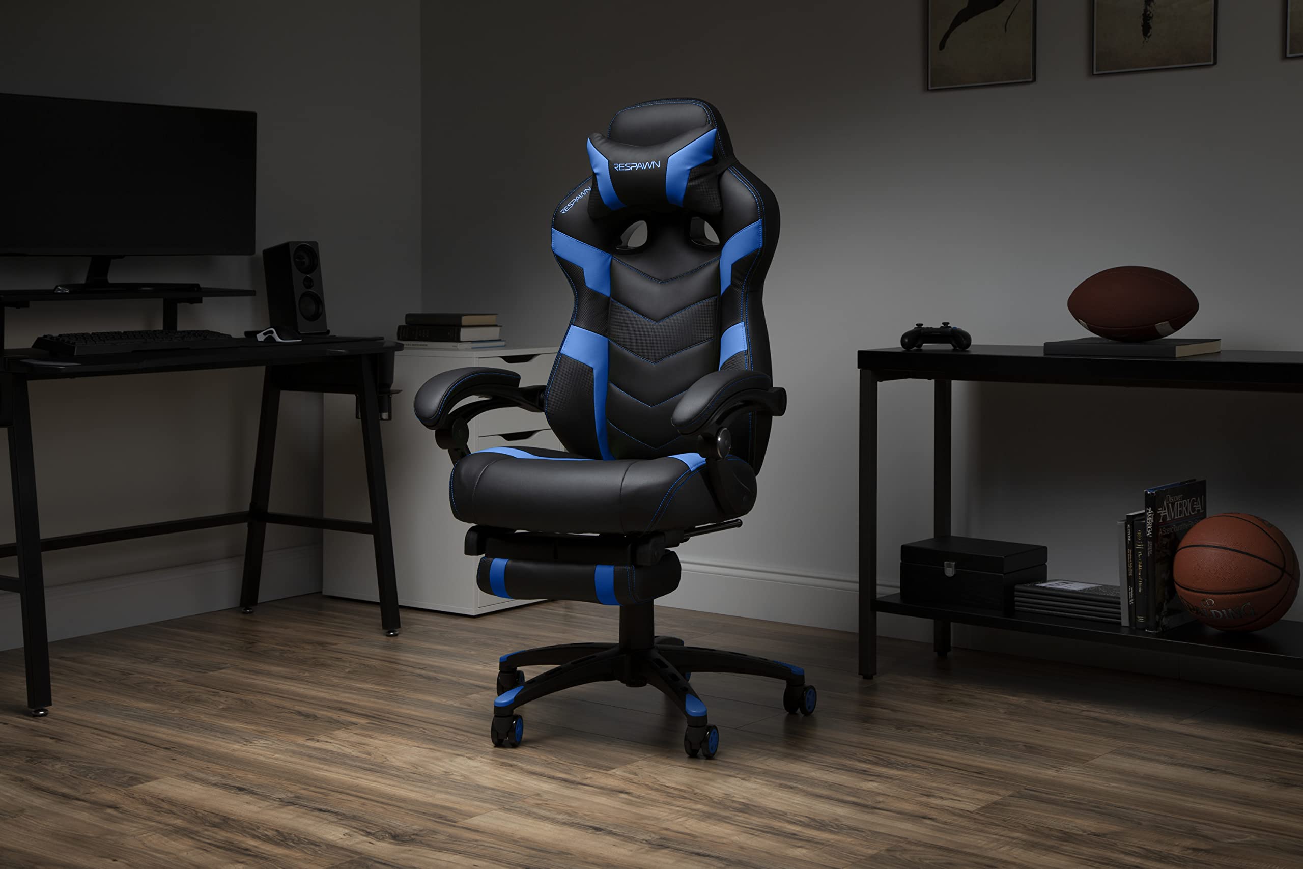 RESPAWN 110 Ergonomic Gaming Chair with Footrest - Racing Style High Back Office Chair with 360 Swivel, Adjustable Lumbar Support & Headrest Pillow - Perfect for PC Gaming, Home Office & Streaming Setup (2021 Blue)