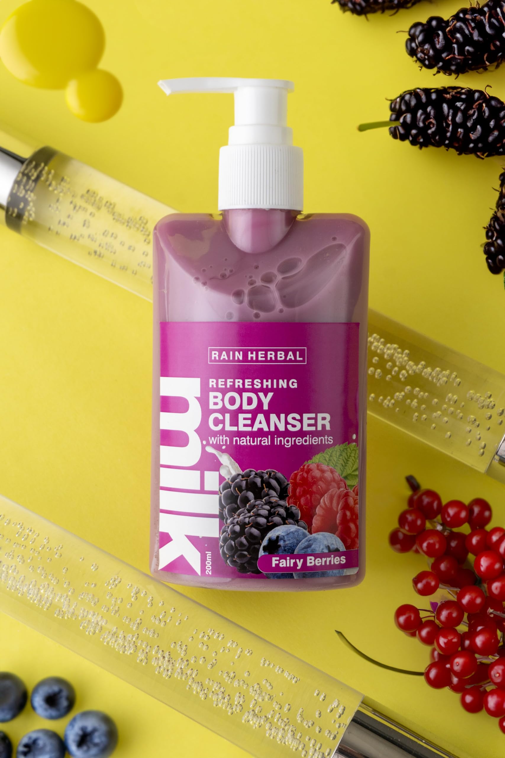 Rain Herbal Fairy Berries Refreshing Body Wash with Natural Ingredients | Gentle Moisturizing Cleanser for All Skin Types | 200ml | Perfect for Daily Shower & Spa Relaxation at Home