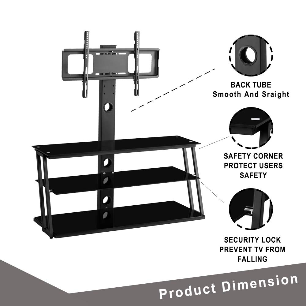 Universal TV Stand for 50-65 Inch TVs - Adjustable Height Metal Frame Swivel Base with Tempered Glass & Storage - Holds 110 lbs - Entertainment Center for Living Room, Bedroom - Perfect for Movie Nights & Gaming Setup