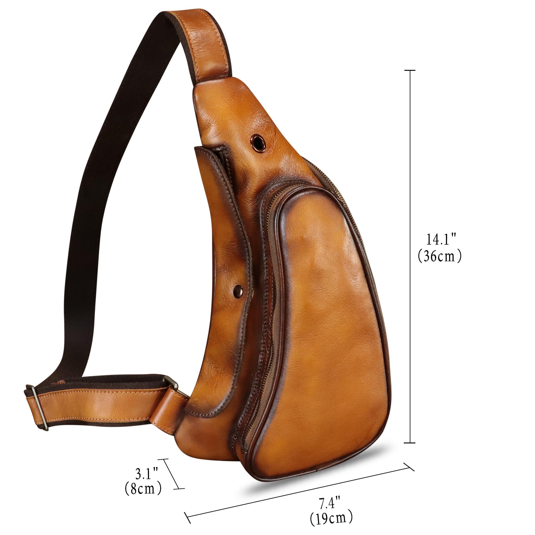 Genuine Leather Crossbody Sling Bag - Retro Handmade Chest Purse for Men & Women - Perfect for Cycling, Travel & Daily Use (Brown)