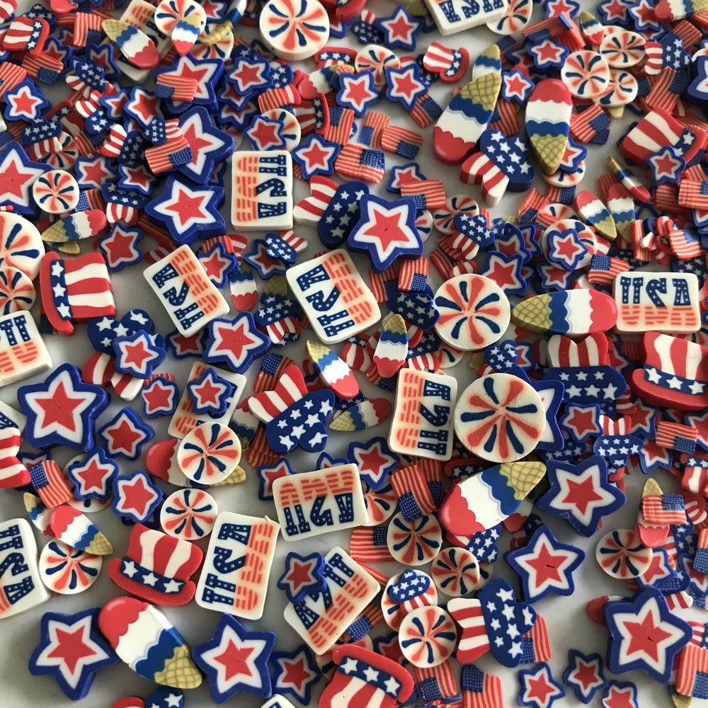 50g/Pack US Flag Polymer Clay - Soft Fimo Mixes Slices for DIY Crafts, Resin Nail Art, Slime Making, Cake & Dessert Decoration - National Holiday Day Series Supplies (US01)