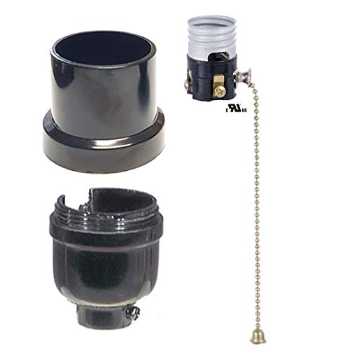 B&P Lamp® E26 Medium Base Phenolic Pull Chain Socket with Brass Chain - Vintage Style Light Socket for Ceiling Fans, Pendant Lights & DIY Lighting Projects