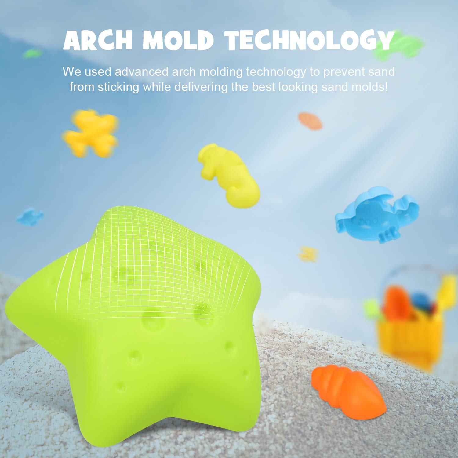 **TOY Life 22Pcs Beach Toys for Kids Ages 4-8 - Sandcastle Building Kit with Bucket, Shovel, Rake, Sifter & Dinosaur Molds - Perfect for Toddler Travel Gifts & Outdoor Sand Play**