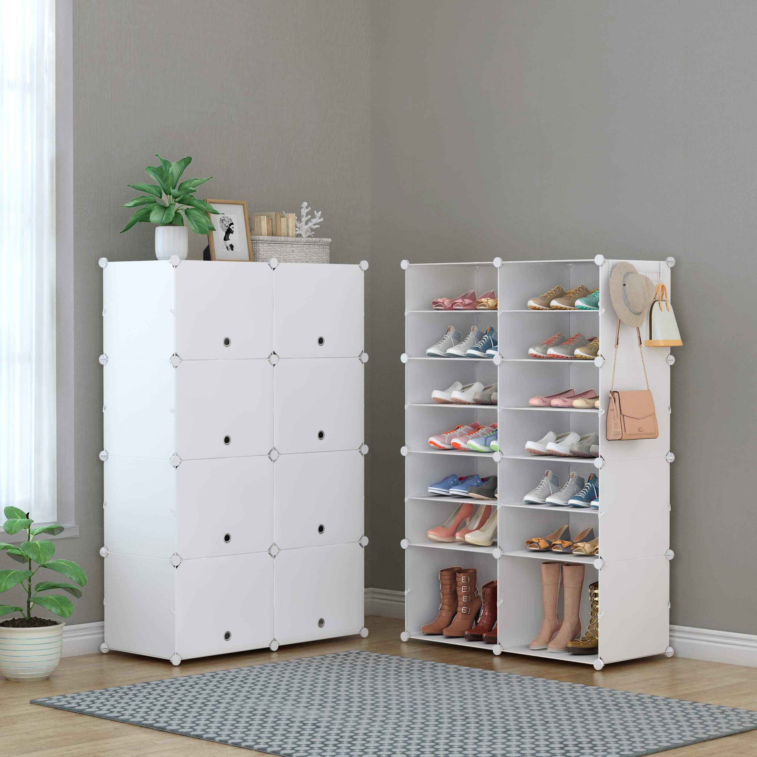 HOMIDEC 8-Tier Shoe Rack Organizer - 32 Pair Plastic Shoe Storage Cabinet for Closet, Hallway, Bedroom & Entryway - Space Saving Shoe Shelf for Home Organization & Small Spaces