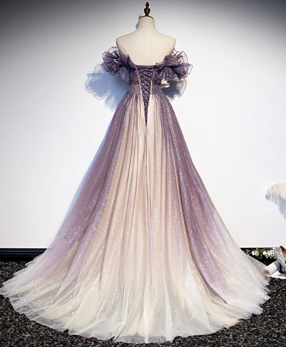 Elegant Purple Tulle Sequin Long Prom Dress for Women - Formal Graduation Gown with Sparkles - Perfect for Homecoming, Quinceañera & Evening Parties