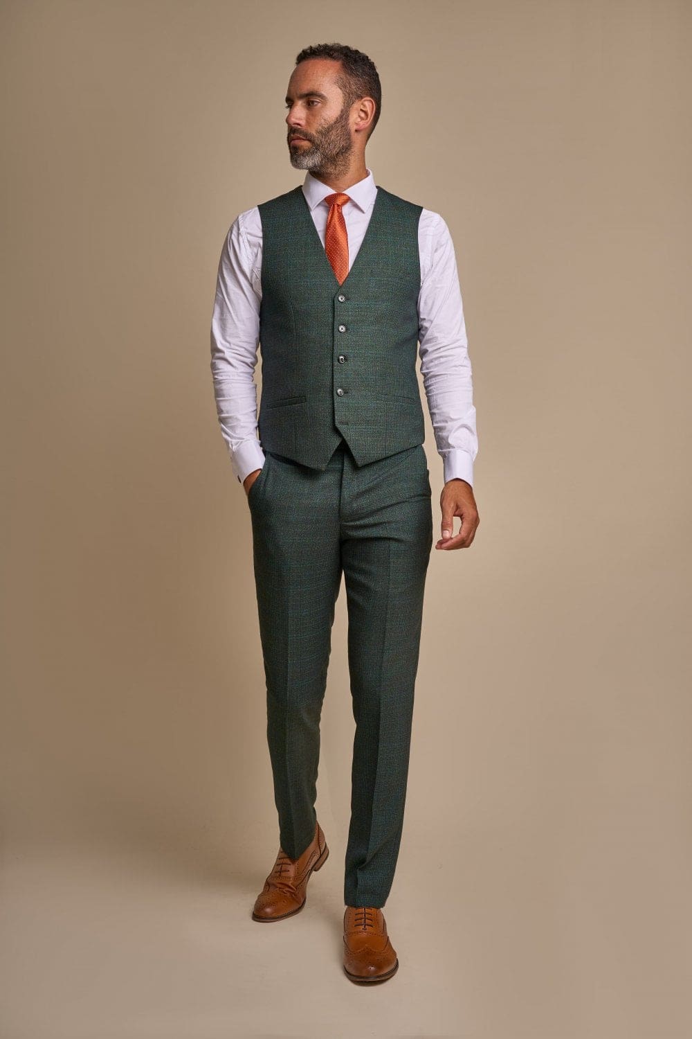 Cavani Caridi Men's Olive Tweed Waistcoat Vest | Slim Fit Formal Vest for Weddings & Business | Premium Wool Blend Waistcoat for Groom, Groomsmen & Office Wear