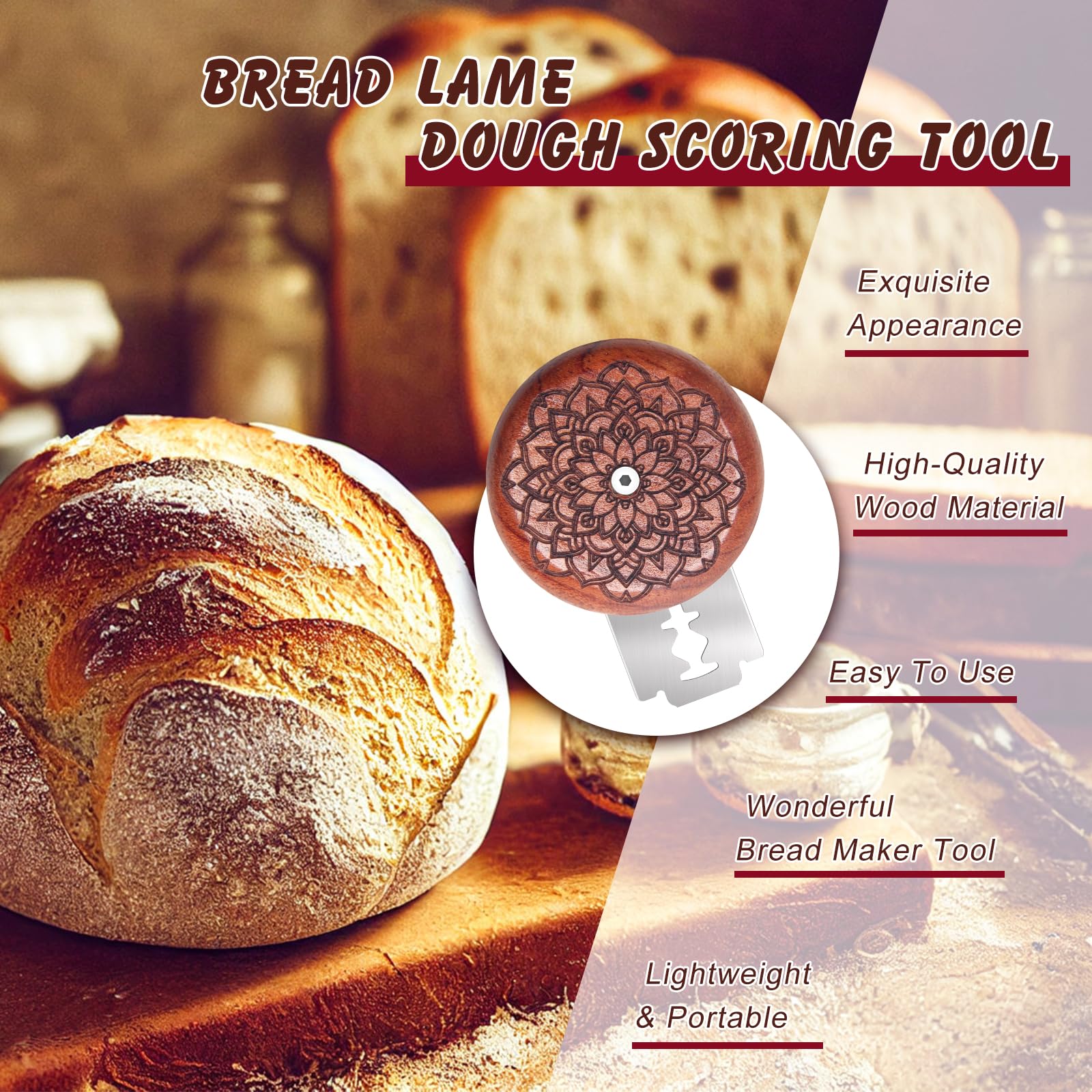 Premium Sourdough Bread Lame Scoring Tool Kit - 1 Wooden Handle + 10 Stainless Steel Razor Blades with Protective Cover - Professional Dough Scoring Tool for Artisan Bread Baking at Home | Perfect for Sourdough, Baguettes & Homemade Breads