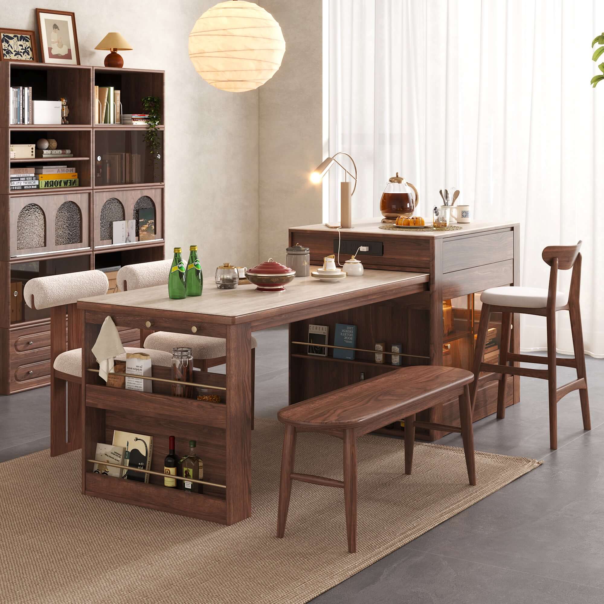 Extendable Kitchen Island Dining Table with Durable Sintered Stone Top - Perfect for Small Space Kitchens & Multi-Purpose Dining Areas