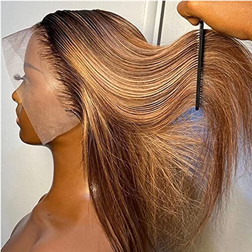 JYZ 13X4 Lace Front Wig Brazilian Virgin Human Hair for Black Women - 150% Density, 2-Tone #4/27 Ombre Color, Pre-Plucked with Baby Hair (16 Inch) | Natural Look for Daily Wear, Parties & Special Occasions