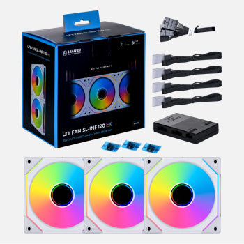 Lian Li UNI FAN Infinity SL INF120 3-Pack White RGB PC Case Fans with Controller - High Performance Cooling for Gaming PC Builds & Custom Water Cooling Systems