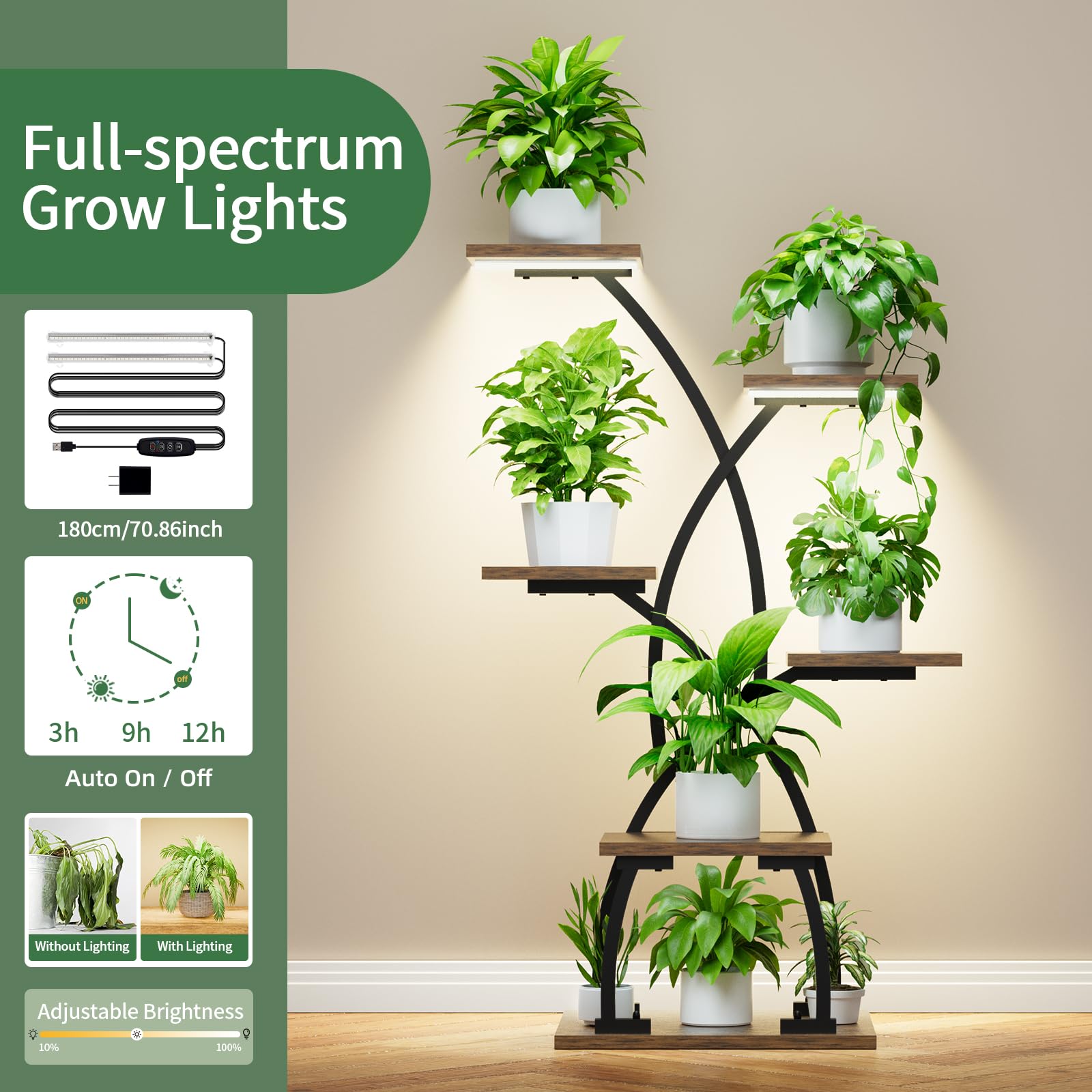 JUSTOGO 6-Tier Metal Plant Stand with Grow Lights - 36