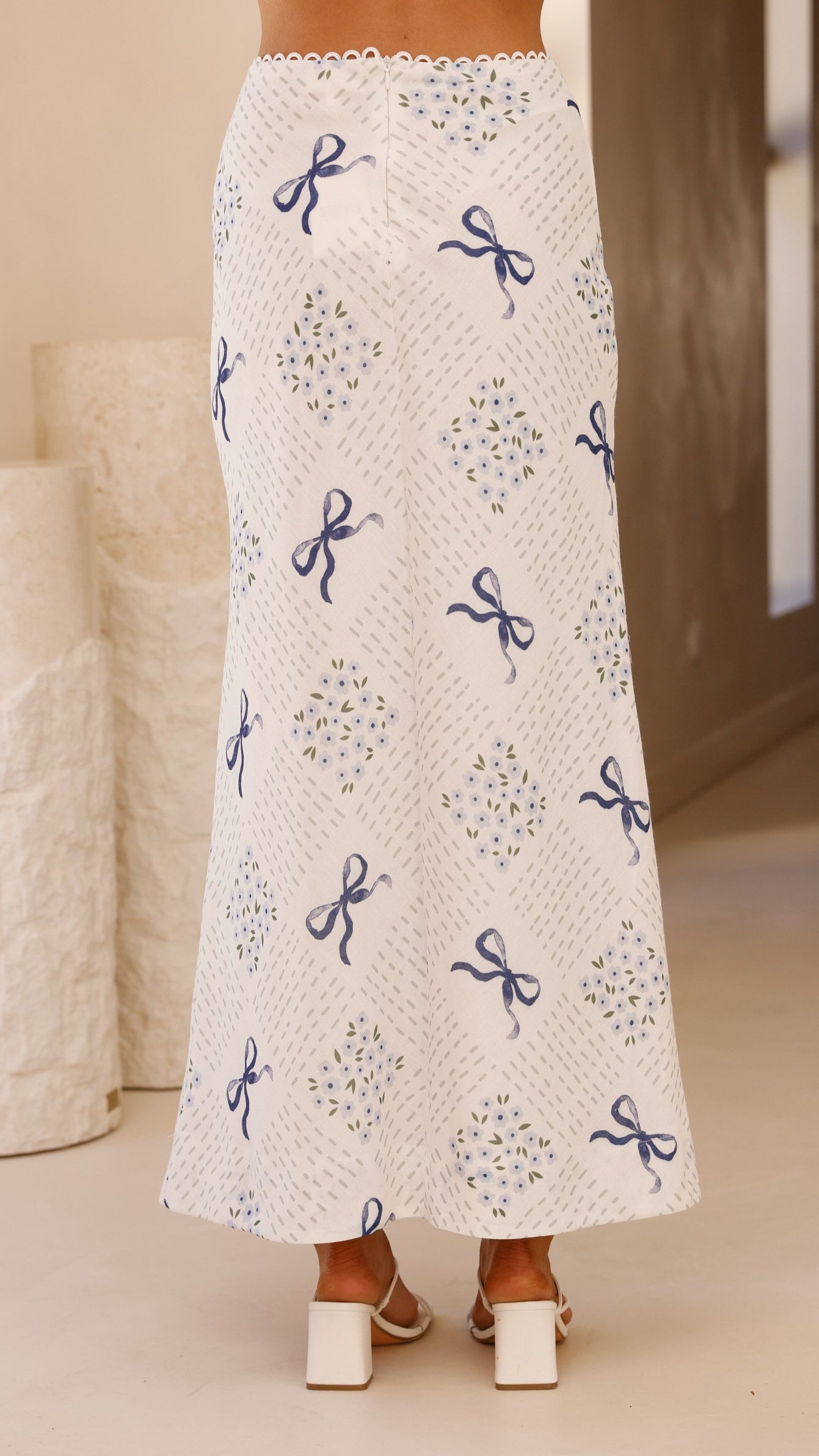 Jamie Maxi Skirt with Sweet Bow - Blue Flowy Long Skirt for Women | Perfect for Summer, Beach, and Casual Outings