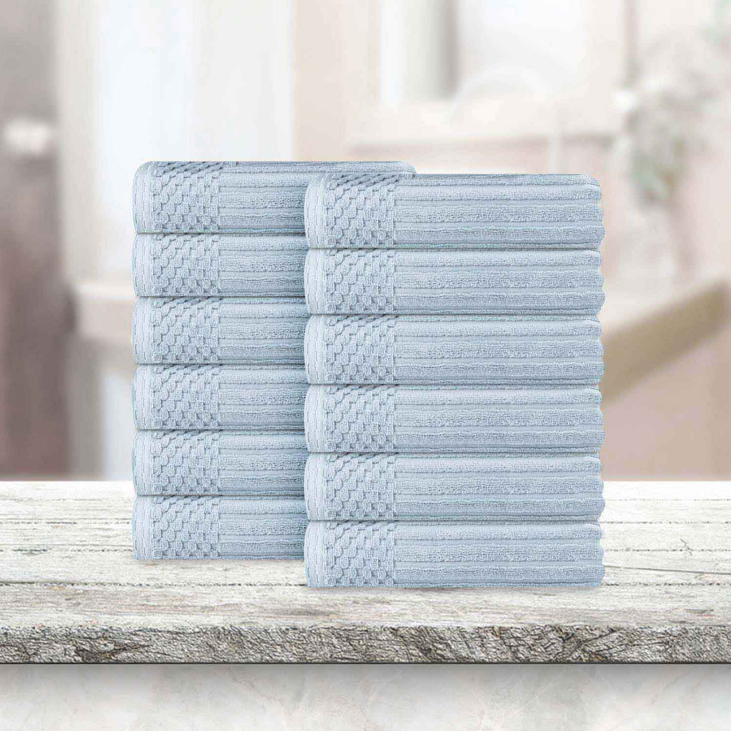 Ultra Soft Soho Ribbed Cotton Face Towels - Set of 12, Highly Absorbent & Gentle for Daily Skincare, Makeup Removal & Spa Use