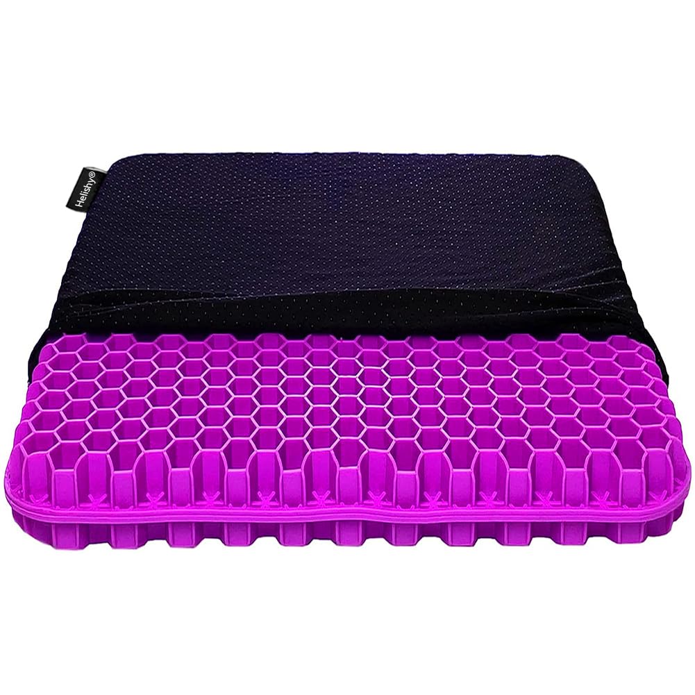 Premium Gel Seat Cushion for Tailbone & Sciatica Pain Relief - Non-Slip Memory Foam Chair Pad with Breathable Cover for Office, Home, Car & Wheelchair - Ergonomic Support for Back Pain (Standard, Violet) - Perfect for Long Sitting Sessions at Work, Driving or Post-Surgery Recovery