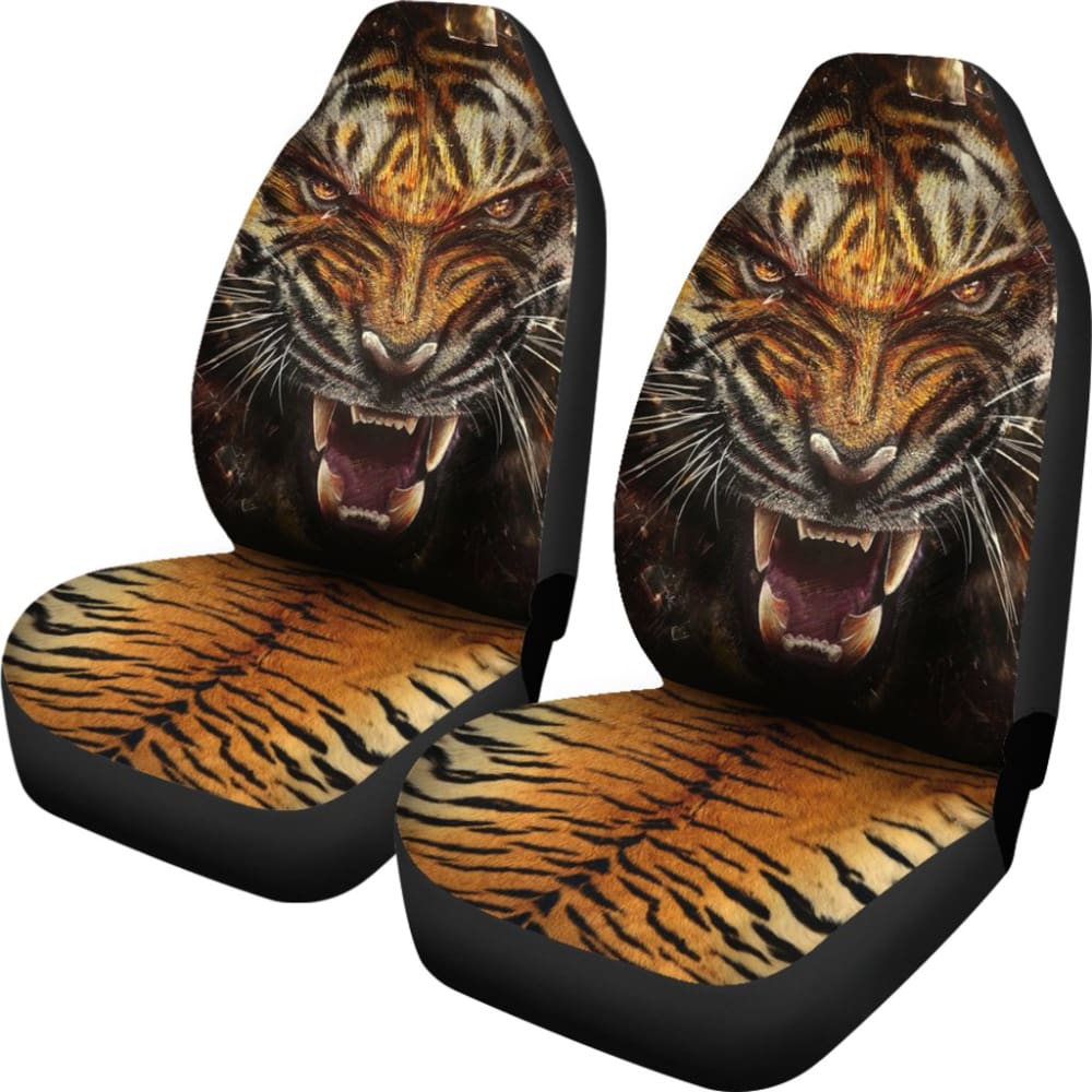 Angry Tiger Roar Car Seat Covers 212204 - Premium Universal Fit for Cars, SUVs & Trucks - Wild Animal Print Auto Accessories for Stylish Protection (Perfect for Road Trips & Daily Commutes)