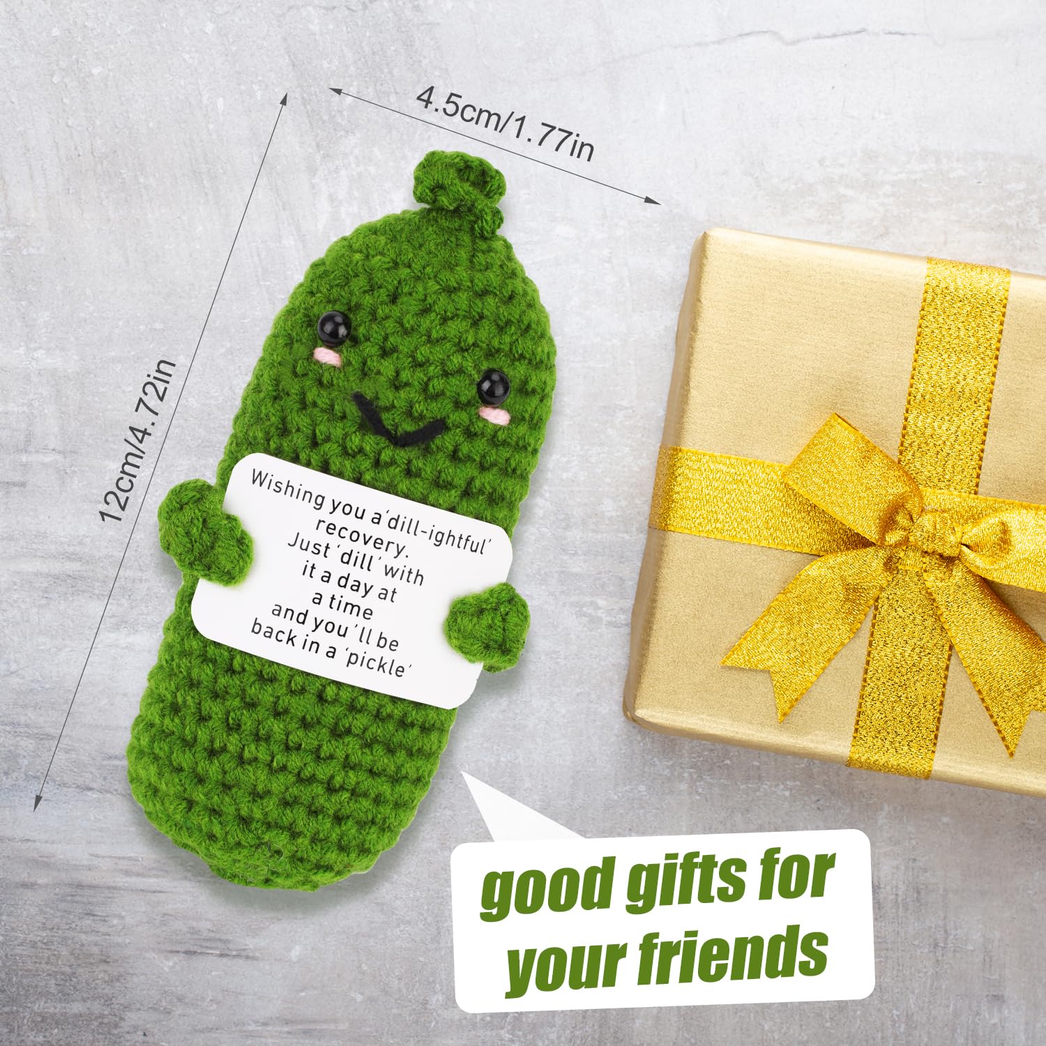 Funny Green Pickle Crochet Doll - Encouragement & Support Gift for Surgery Recovery - Handmade Knitted Emotional Healing Present for Family & Friends - Perfect Get Well Soon Gift for Hospital Patients & Care Packages