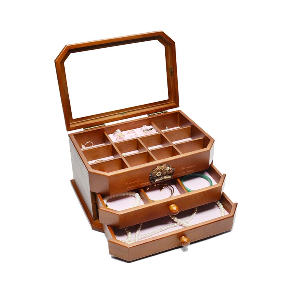 Solid Wood Jewelry Organizer Box - 3 Layer Jewelry Display Case for Earrings, Rings, Necklaces & Bracelets | Women's Jewelry Storage & Display Holder | Perfect for Bedroom, Dresser & Travel