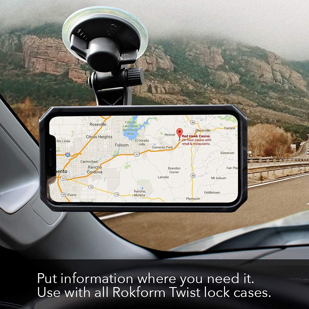 Rokform Crystal Case for iPhone 12 & iPhone 12 Pro with RokLock Twist Lock Car Mount - Secure Windshield Phone Holder for Driving, Commuting & Navigation
