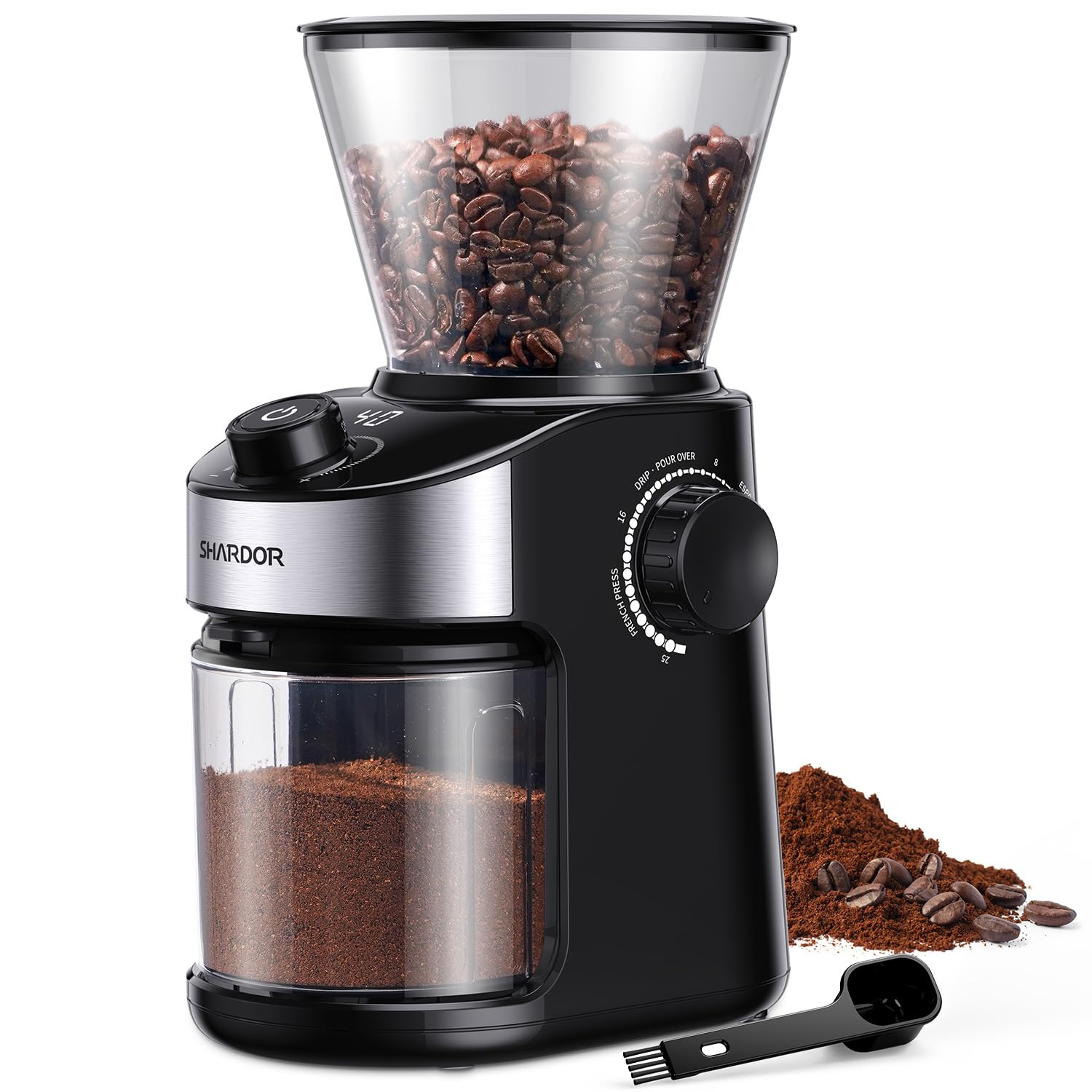 SHARDOR Electric Coffee Grinder with 25 Grind Settings, Precision Digital Display, Burr Grinder for Espresso, Drip Coffee & French Press - Perfect for Home, Office & Coffee Shops