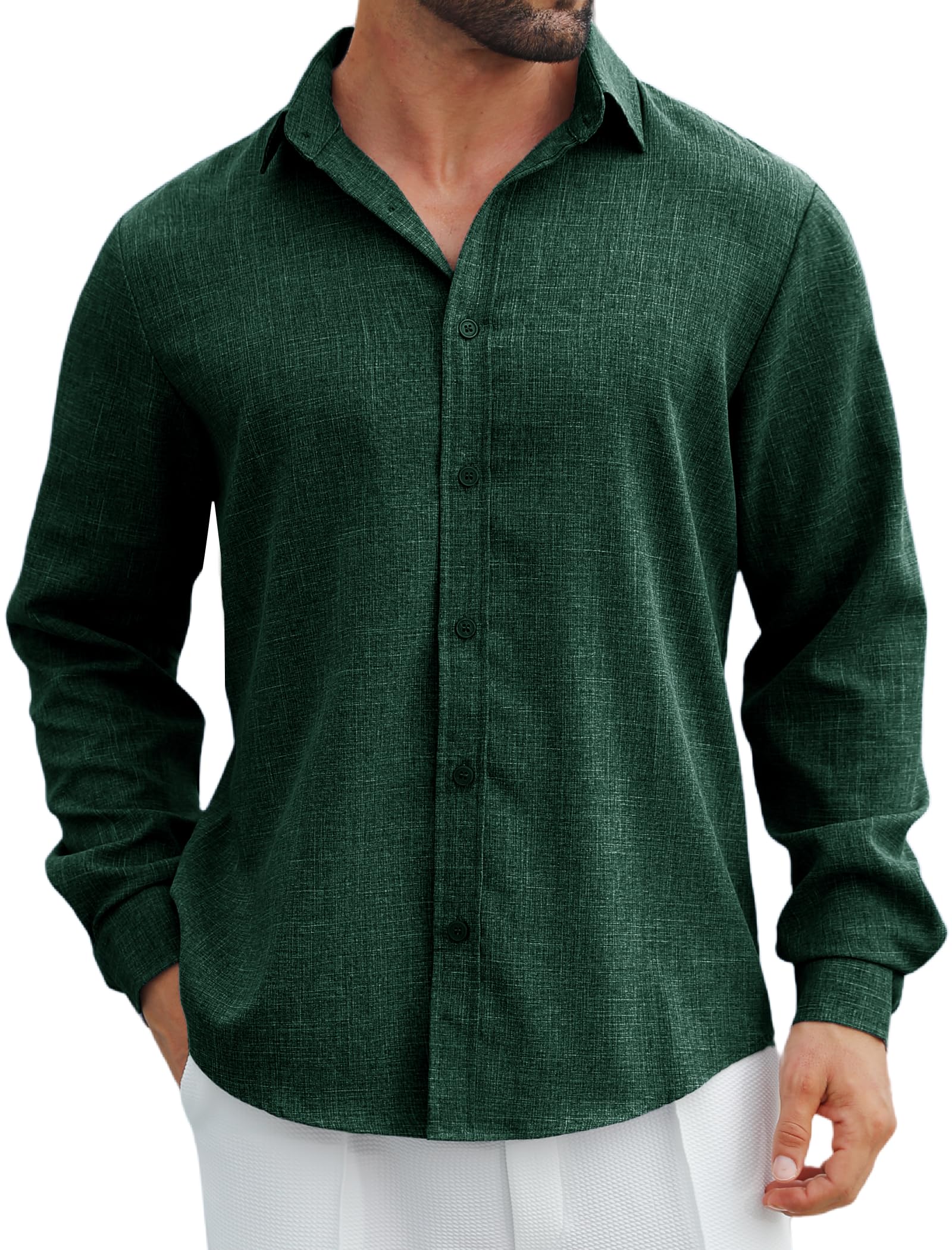 MAPICK Men's Linen Shirt - Long Sleeve Button Down Casual Dress Shirt for Beach, Vacation & Fall - Breathable Summer Office Wear & Outdoor Activities