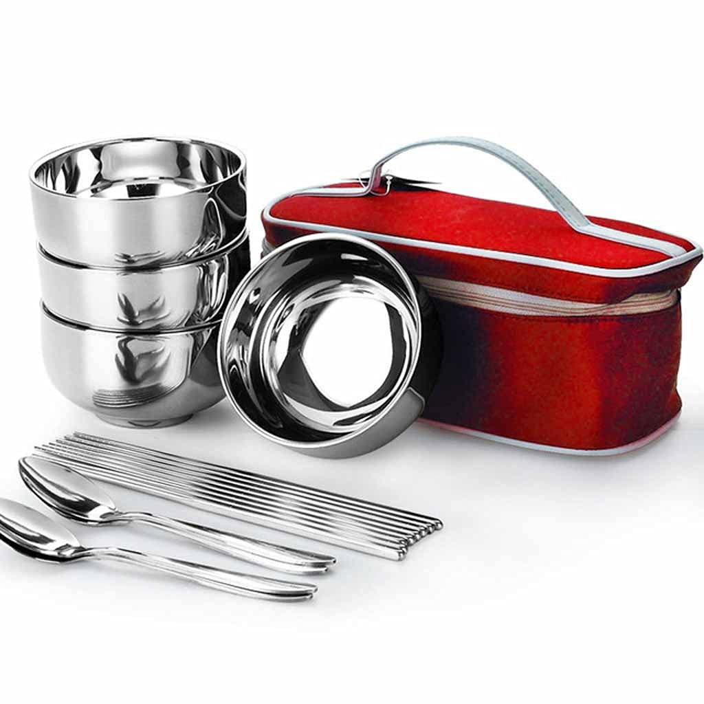 Premium Stainless Steel Camping Cutlery Set - 18-Piece Picnic Tableware Kit with Chopsticks, Spoons, Bowls & Carry Bag - Durable Outdoor Dinnerware for Travel, Hiking, BBQ & Backpacking