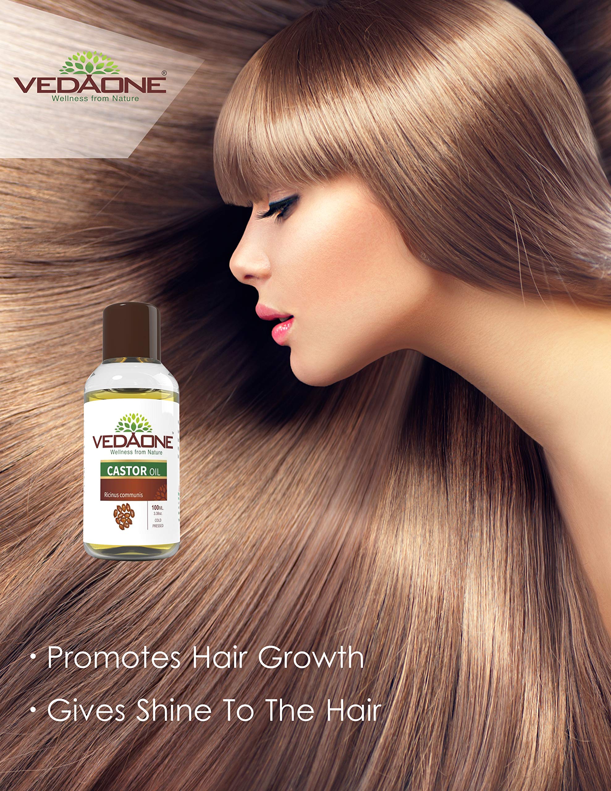Vedaone 100% Pure Natural Cold Pressed Castor Oil 100ml (Pack of 2) - Organic Hair Growth Treatment & Skin Care Solution for Eyelashes, Eyebrows & Dry Skin | Perfect for DIY Beauty & Massage Therapy
