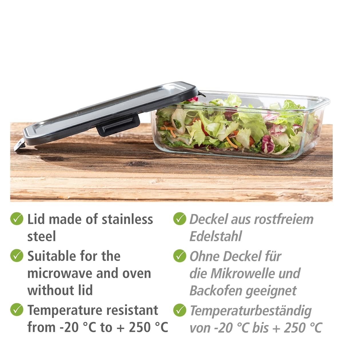 WENKO 1.5L Airtight Glass Food Storage Container with Stainless Steel Lid - Dishwasher Safe, Stackable & Leak-Proof (23 x 7.5 x 17 cm) - Perfect for Meal Prep, Leftovers & Pantry Organization