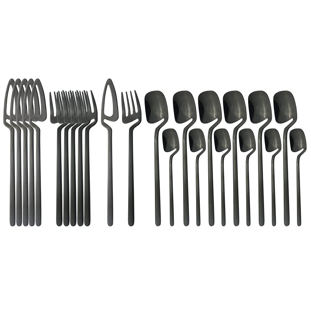 24-Piece Stainless Steel Silverware Flatware Set - Knife, Fork & Spoon Cutlery for Dining, Kitchen & Bar Use - Elegant Black Dinnerware for Restaurants, Home & Parties