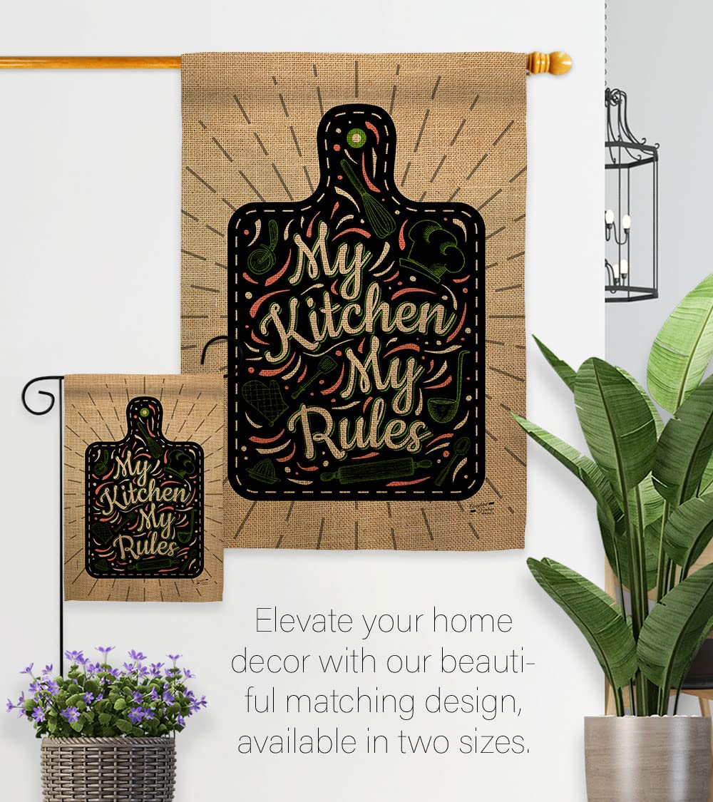 My Kitchen Rules Double-Sided House Flag Set - Sweet Life Expression with Hope, Love & Wisdom - USA Made Outdoor Garden Yard Banner for Positive Home Decor & Gift Giving