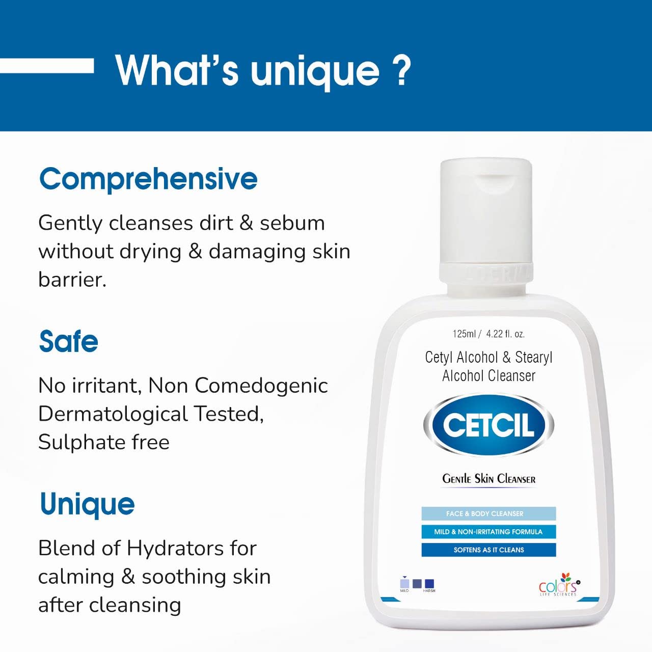 Cetcil Gentle Skin Cleanser for Face & Body - Oil Control & Moisturizing with Cetyl & Stearyl Alcohol - Softens & Brightens Skin - 125ml - Ideal for Daily Cleansing, Sensitive Skin Care & Glowing Complexion