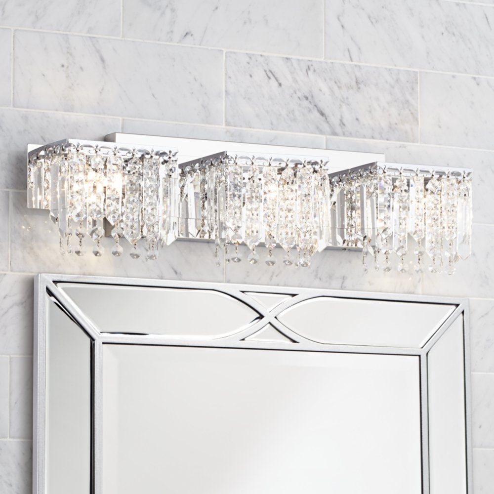 Possini Euro Design Crystal Strand Mid Century Modern Wall Light - Chrome Silver Metal Hardwired 3-Light Fixture (25.75