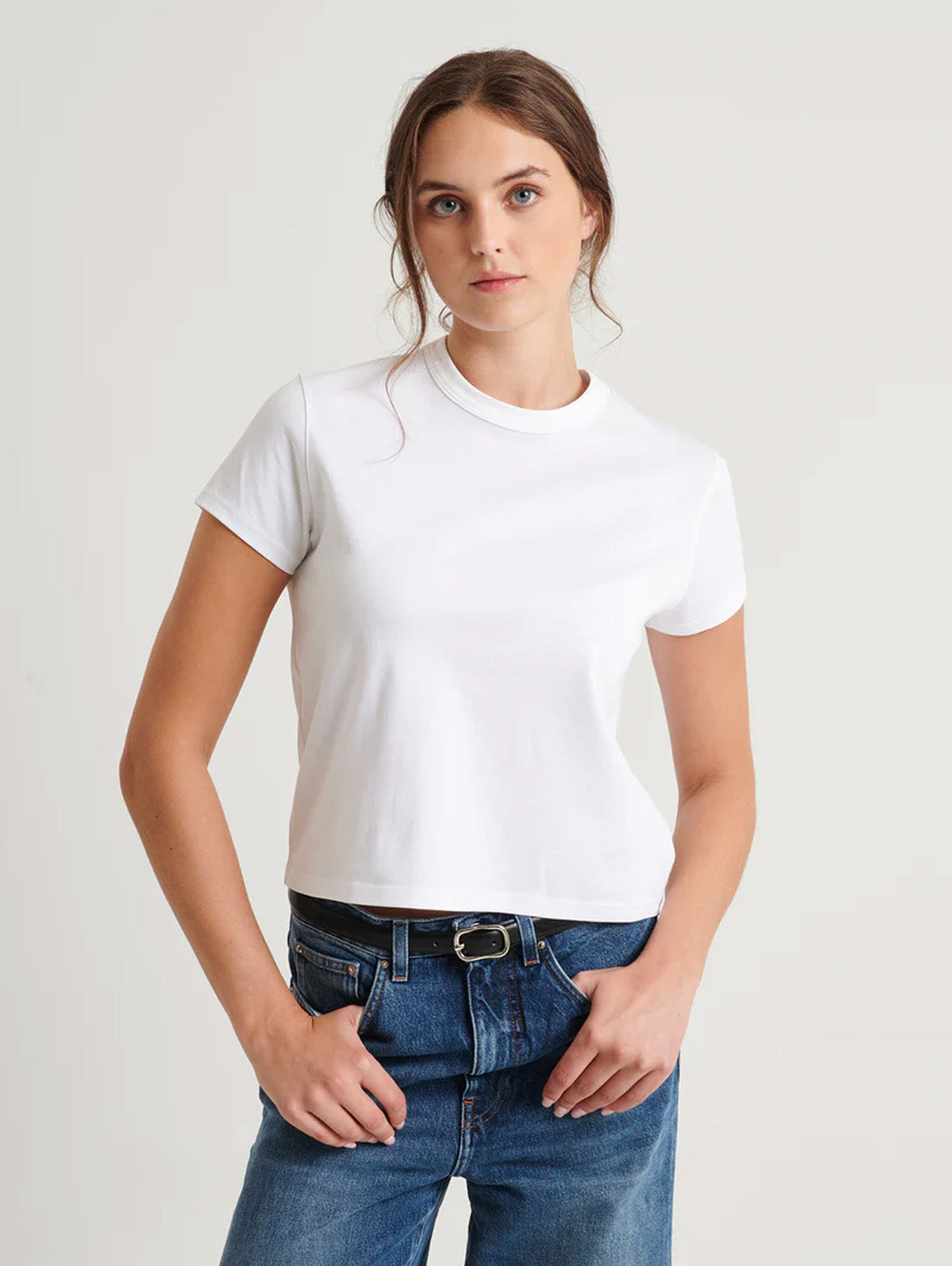 Soft Stretchy Pima Cotton Baby Tee for Women - Classic White T-Shirt | Perfect for Casual Wear, Layering & Everyday Comfort