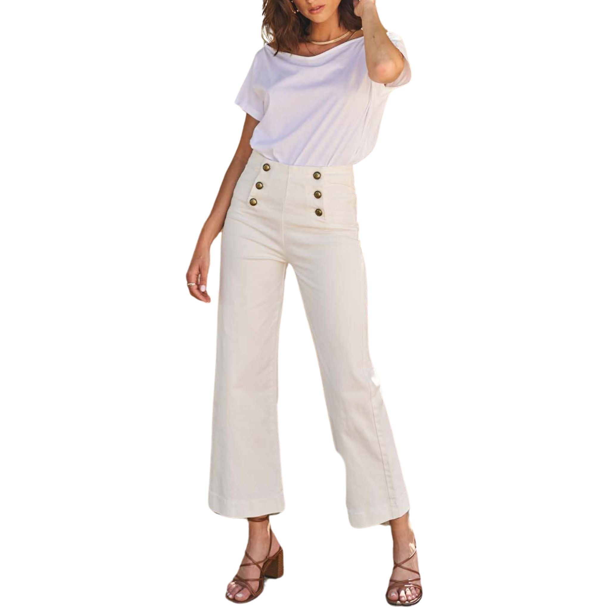 Victorine 6 Buttons Wide Leg Jeans for Women - High Waist Stretch Denim Pants | Casual & Office Wear