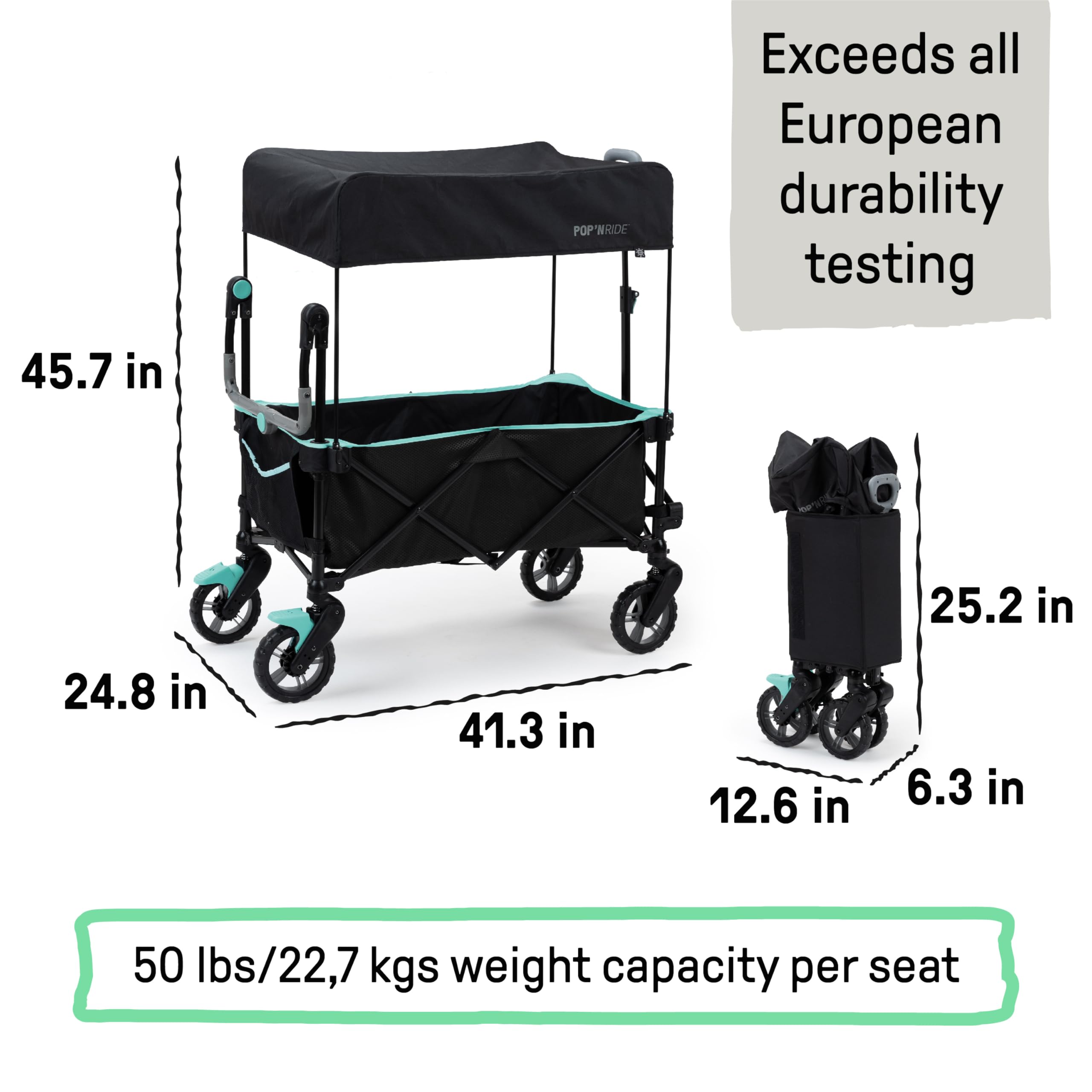 Ingenuity Pop 'N Ride Lightweight Stroller Wagon for 2 Kids - Summer-Ready with Face-to-Face Seats, 3-Point Harnesses & Sun Canopy | Perfect for Beach Outings, Park Visits & Family Travel