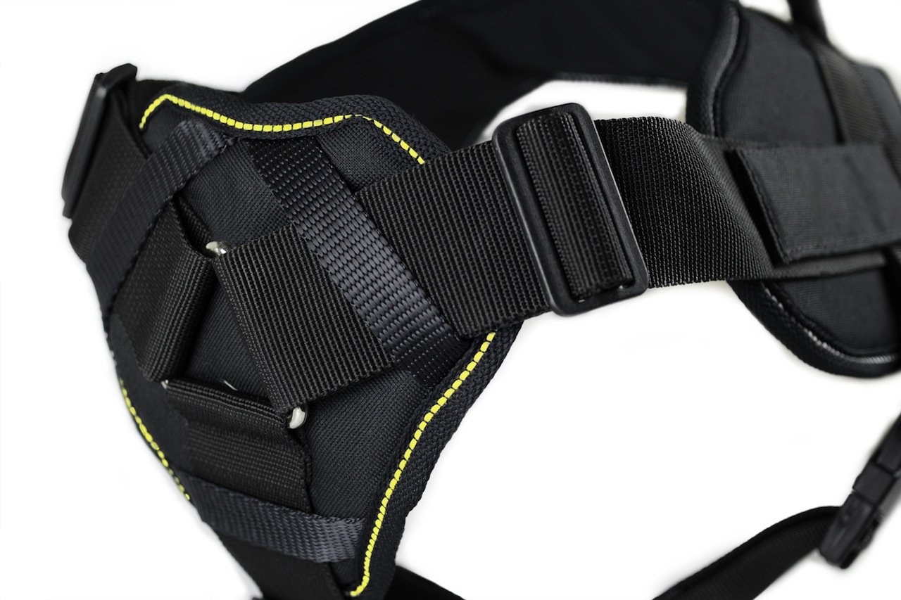 DT Fun Deaf Dog Harness with Padded Chest - Adjustable 22-27 Inch Girth, Small Black/Yellow - Perfect for Hearing Impaired Pets, Training & Outdoor Adventures