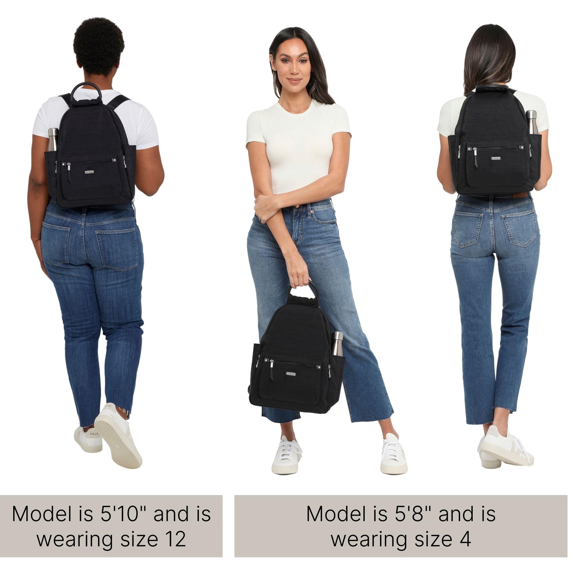 Baggallini Women's RFID Anti-Theft Backpack with Phone Wristlet - Lightweight Travel Backpack for Work, School & Commuting - Taupe Faux Shearling Daypack for Laptops & Essentials