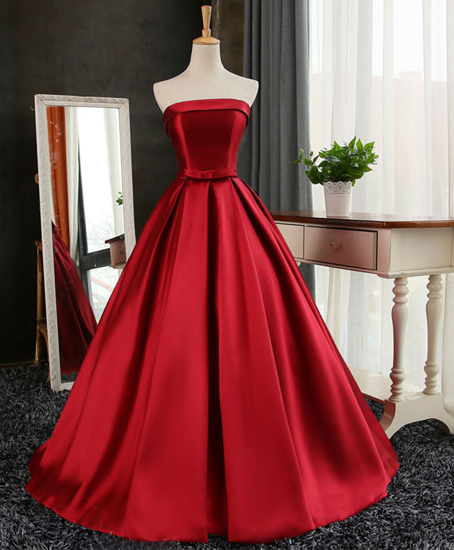 Elegant Burgundy Satin Long Prom Gown for Women - Formal Evening Dress for Homecoming, Ball, and Special Occasions
