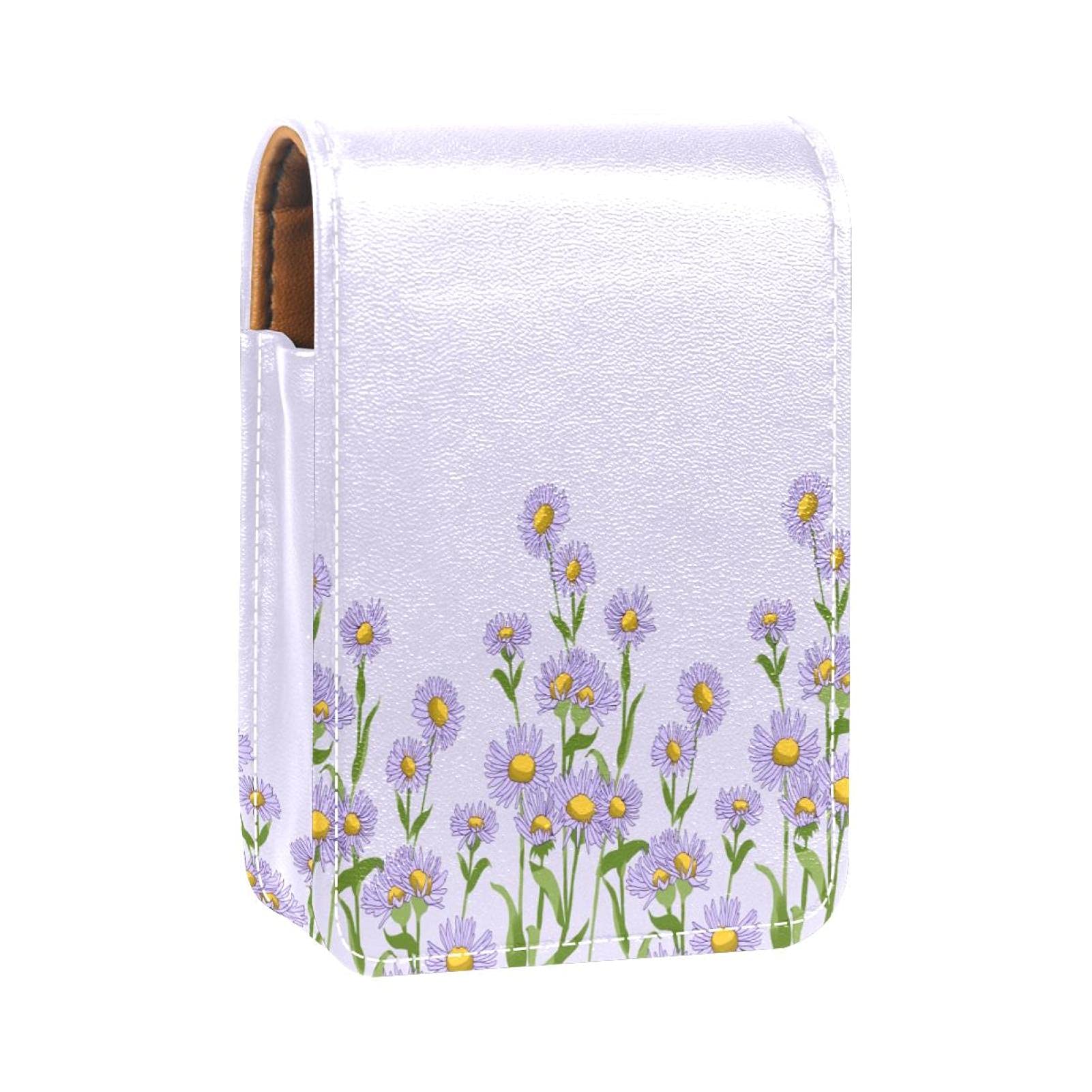 Purple Lipstick Case with Mirror - Travel Cosmetic Pouch for Purse Organizer