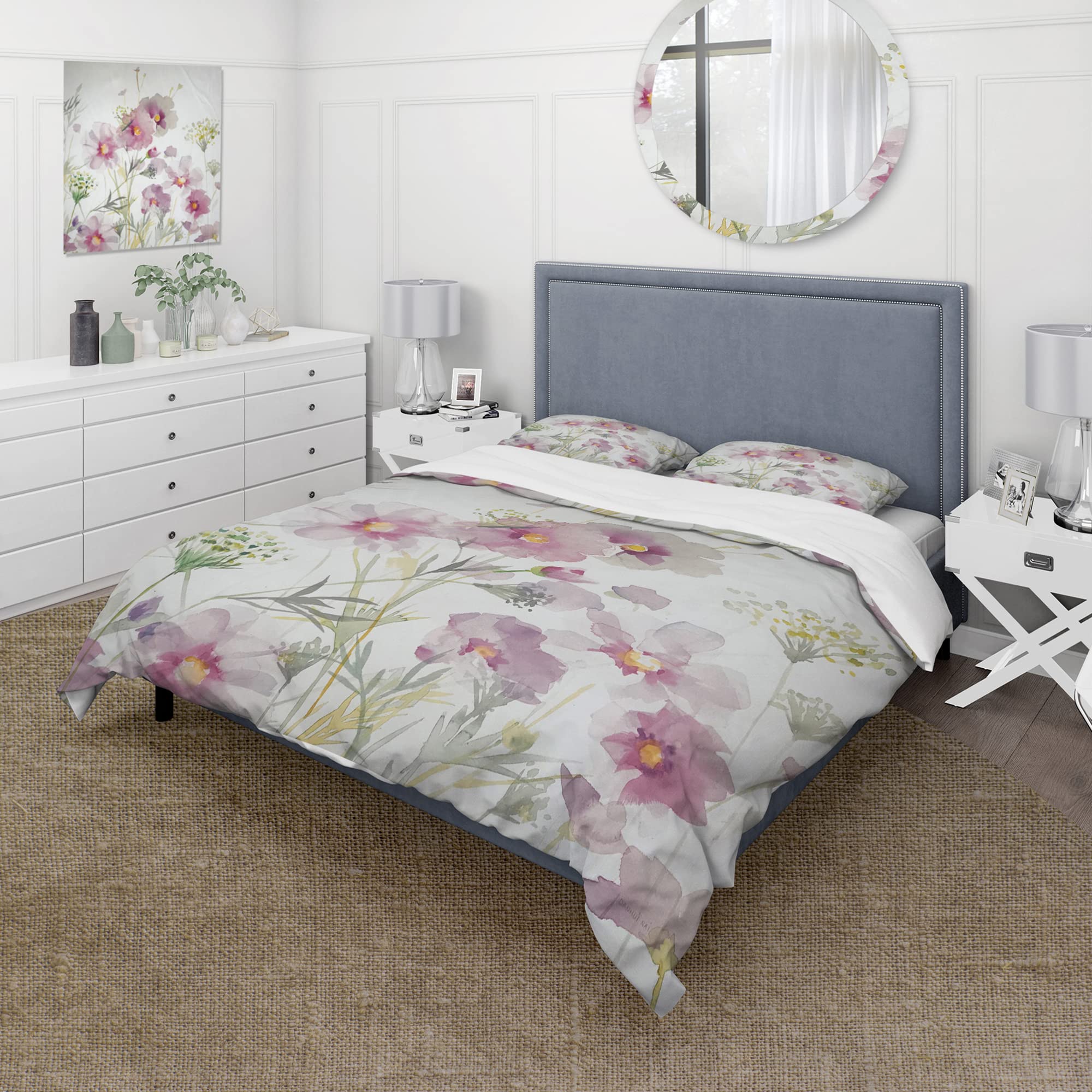 DesignQ Shabby Chic Floral Duvet Cover Set - King Size 3-Piece Pink Bedding | Soft & Breathable All-Season Comforter Cover | Perfect for Master Bedroom, Guest Room & Cozy Farmhouse Decor
