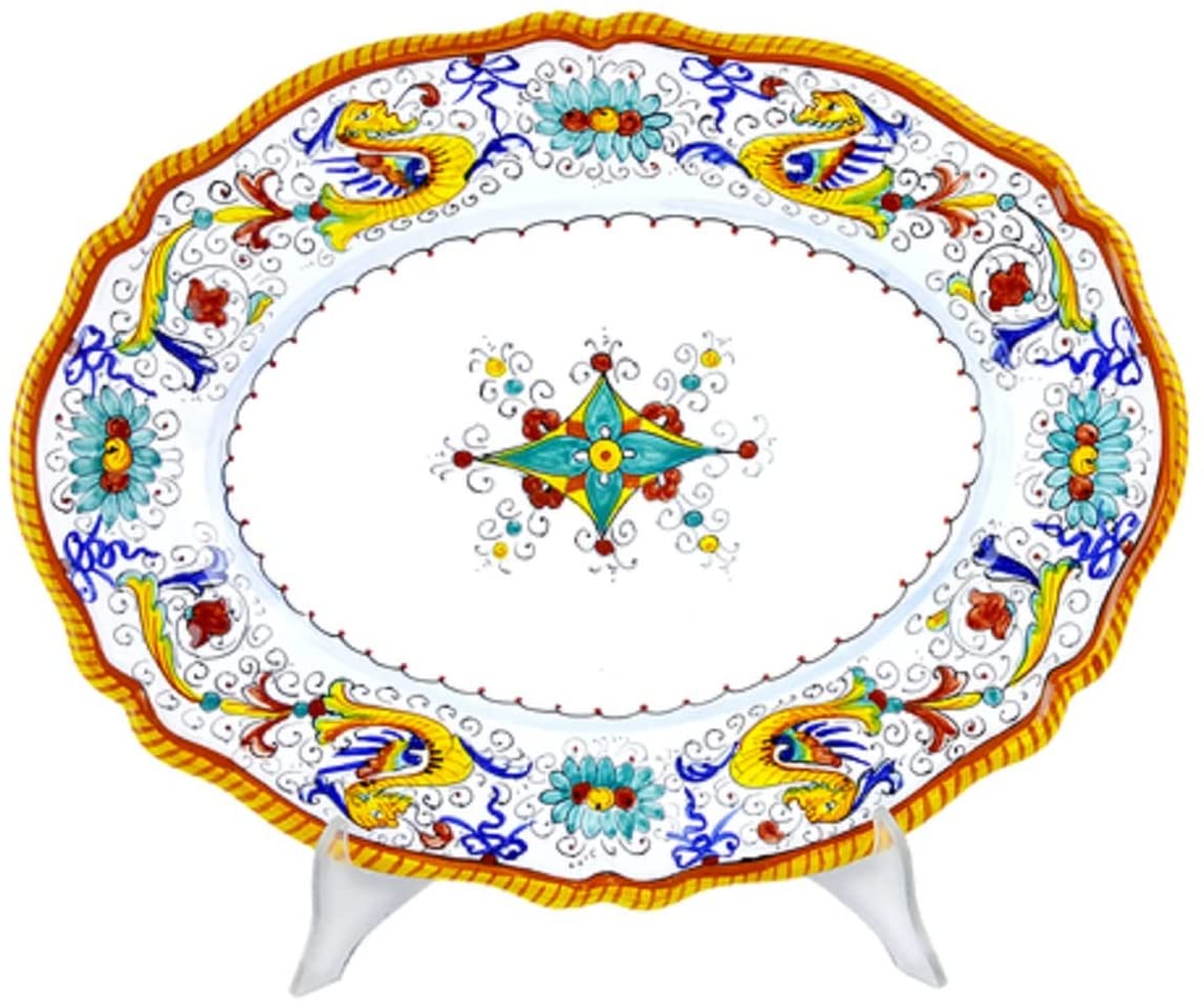 Handcrafted Deruta Italy Raffaellesco Oval Serving Platter | Authentic Italian Ceramic Pottery | Handpainted in Deruta | 3.3 lb/1.5 kg | Perfect for Dining, Entertaining & Italian-Themed Decor