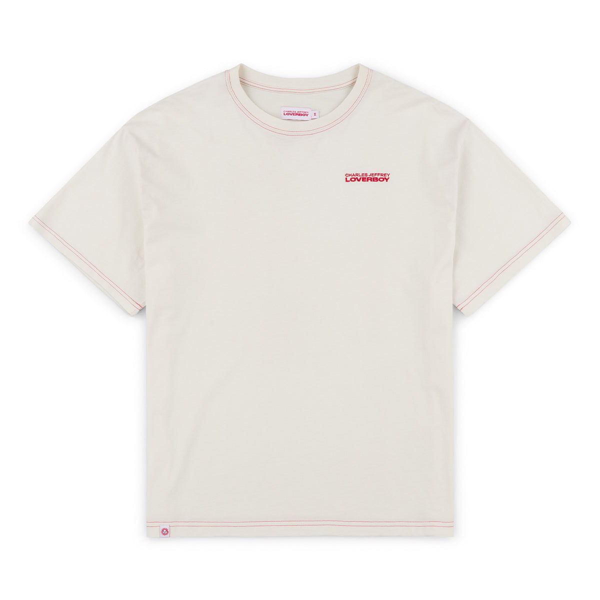 Charles Jeffrey Loverboy Logo Graphic T-Shirt in Ecru | Vintage-Inspired Streetwear Tee for Men | Perfect for Casual Outfits, Music Festivals & Urban Fashion