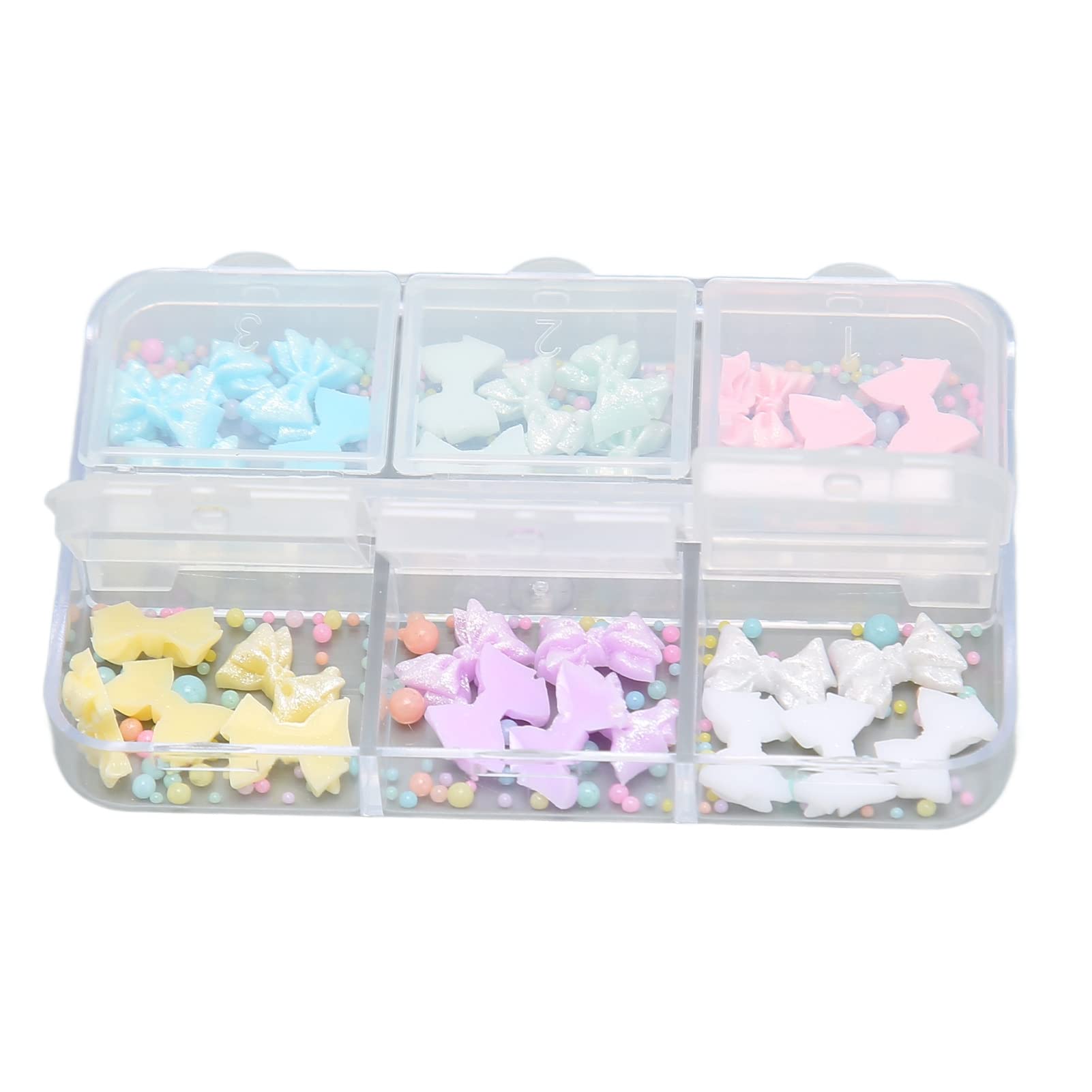 ANGGREK 6 Types 3D Bow Nail Art Decorations with Resin Beads - Elegant Nail Bowknot Accessories for DIY Manicure, Party, Wedding & Special Occasions