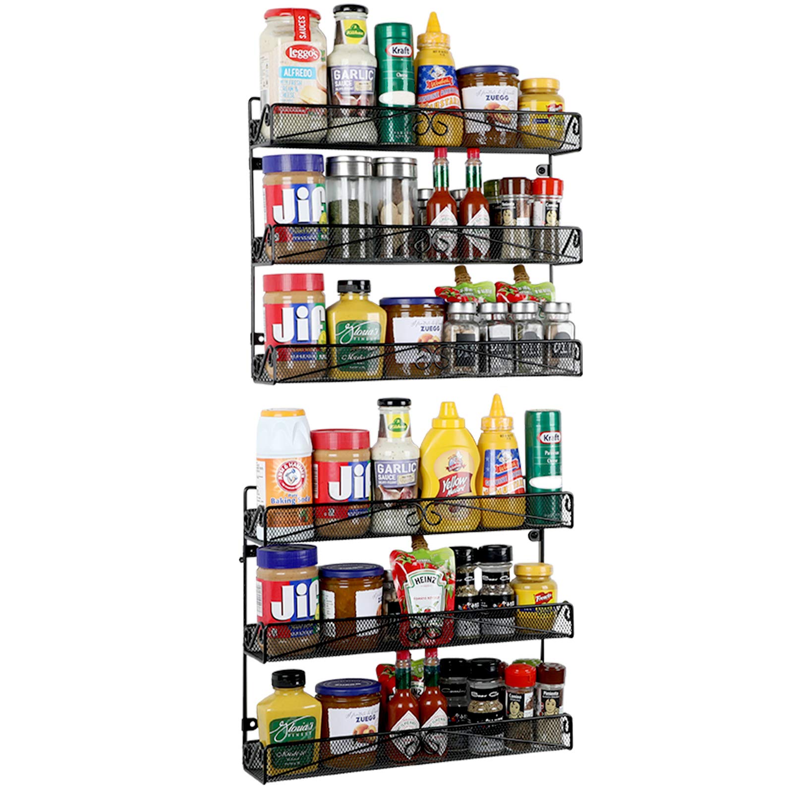 2 Pack 3-Tier Wall Mount Spice Rack Organizer - Space Saving Spice Shelves for Kitchen Cabinet & Pantry Door (Black) - Perfect for Organizing Spices, Condiments & Small Jars in Small Kitchens