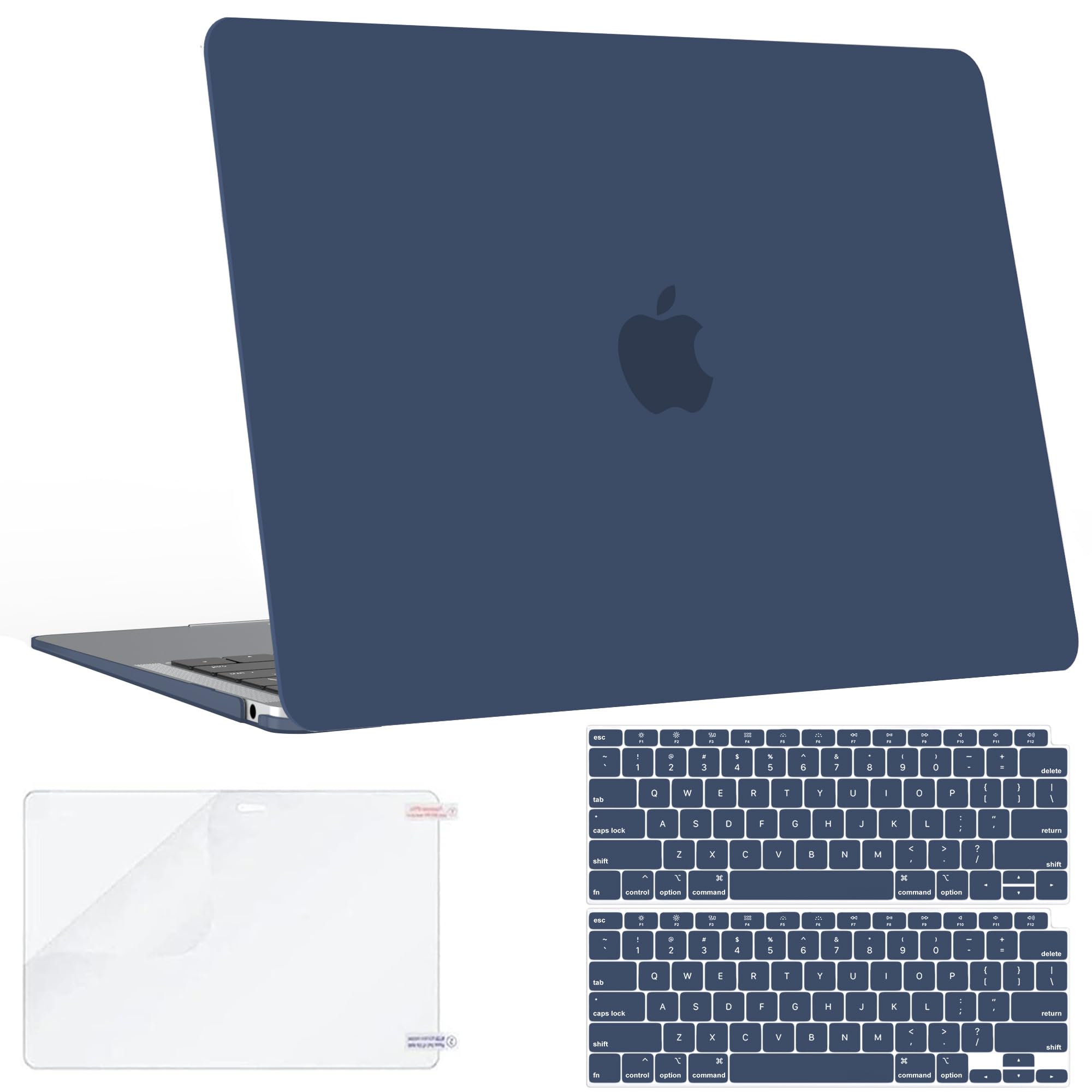 B BELK MacBook Air 13 inch Case (M1/2020-2021/A2337/A2179/A1932) - Hard Plastic Shell with Touch ID Cutout + 2 Keyboard Covers + Screen Protector - Midnight Blue - Perfect for Work, Travel & School Protection