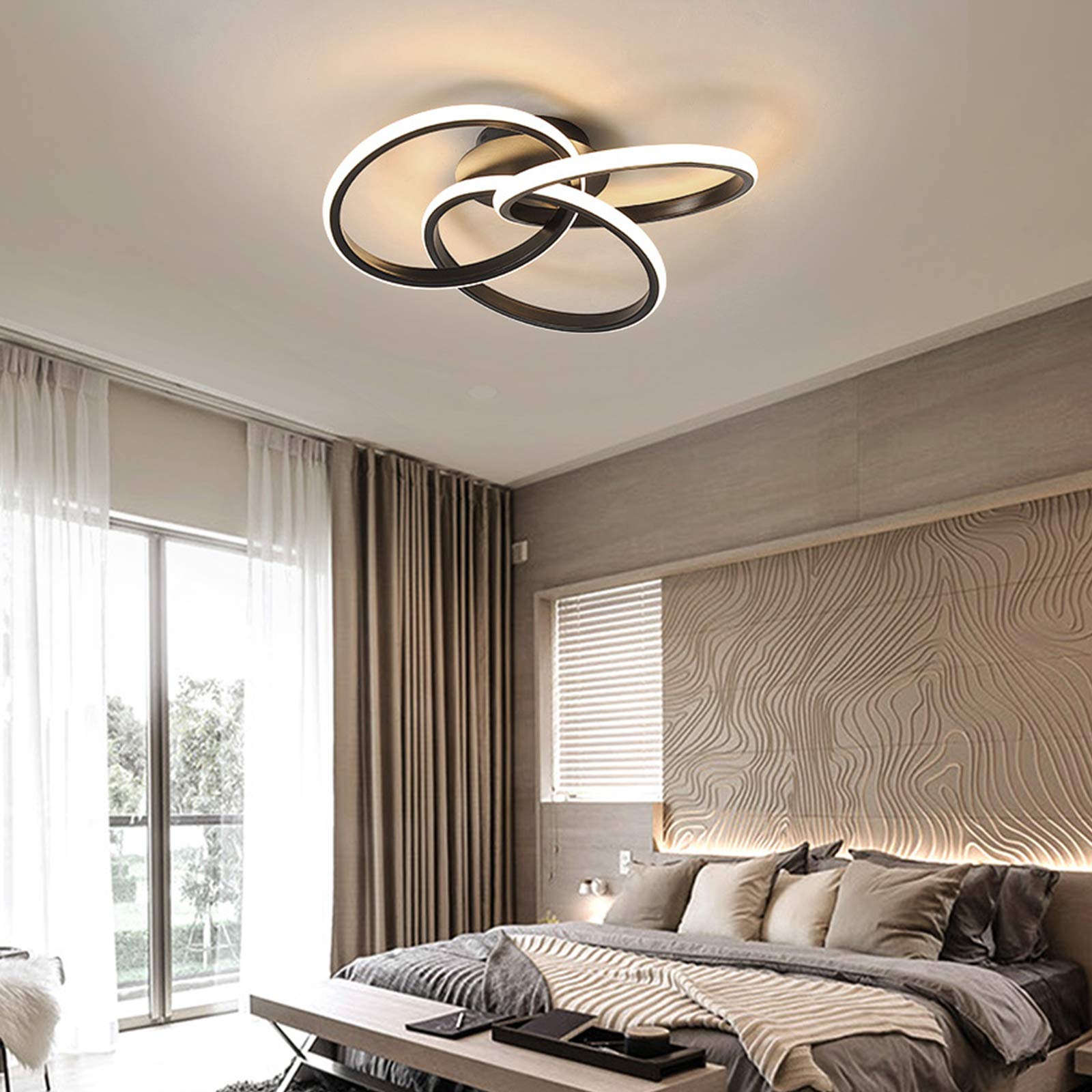 YIYIBYUS Modern Black LED Ceiling Light Fixture 52cm 30W with Remote Control & Stepless Dimming for Bedroom, Kitchen, Living Room – Energy-Efficient Lighting Solution