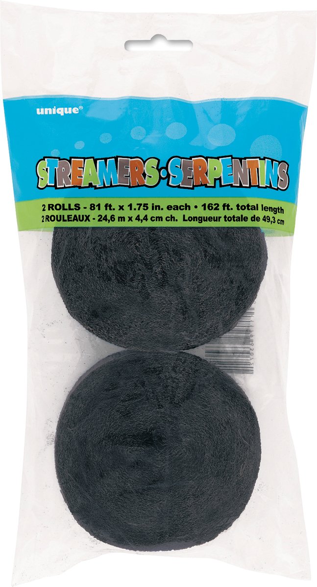 81 Feet Unique Black Crepe Streamers (2-Pack) - Perfect for Birthday Parties, Halloween Decorations & DIY Craft Projects