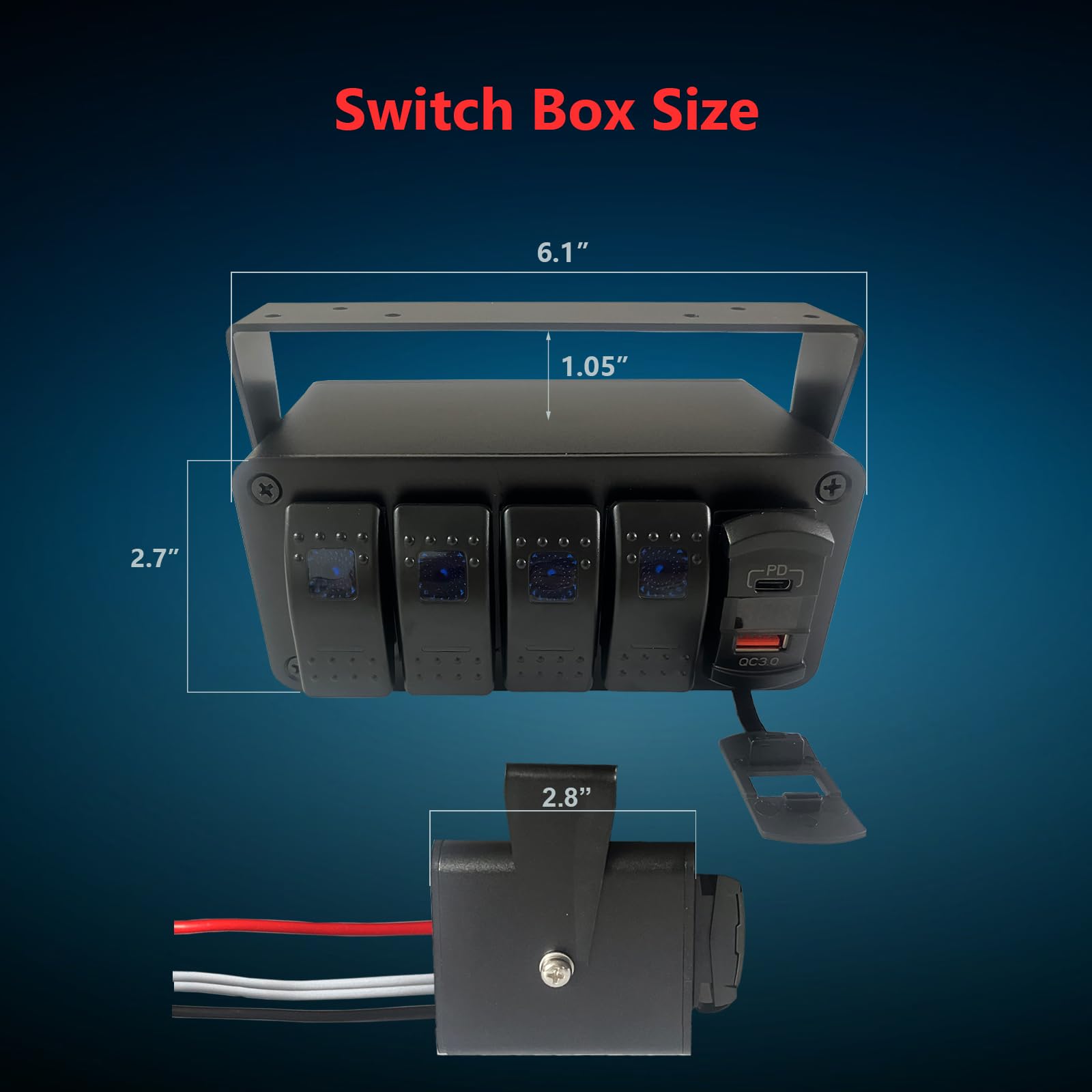 4 Gang Marine Boat Rocker Switch Panel - 12V SPST Aluminum Waterproof Switch Box with PD Type C & QC 3.0 USB Charger, Voltmeter & DIY Stickers - Perfect for RVs, Boats, Trucks & Marine Electrical Systems