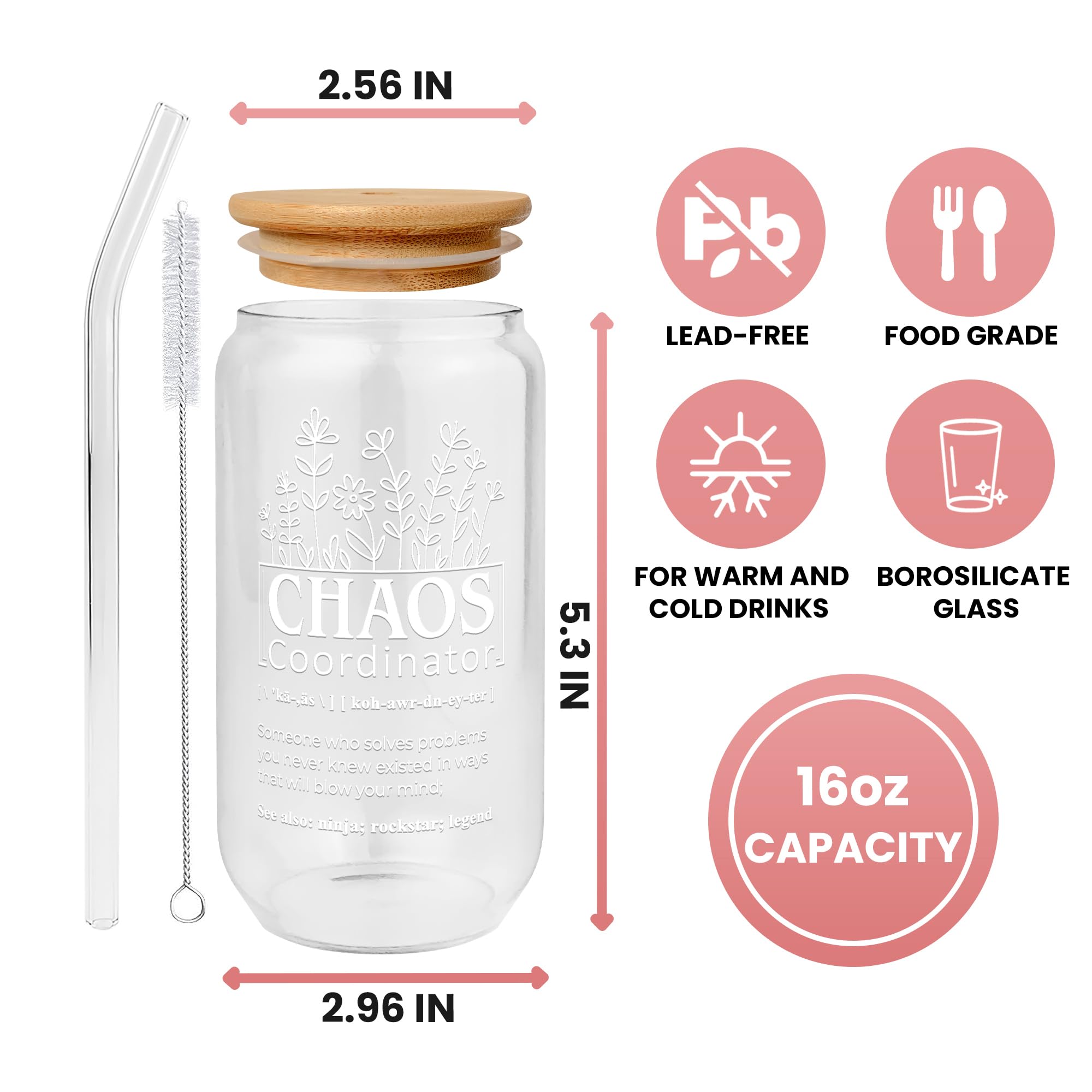 Chaos Coordinator Gifts for Women - 16oz Insulated Tumbler Cup for Coworkers, Boss, Teacher, Nurse & Mom - Perfect Thank You, Birthday & Valentine's Day Present - Great for Office Use, Coffee Drinking & Daily Hydration