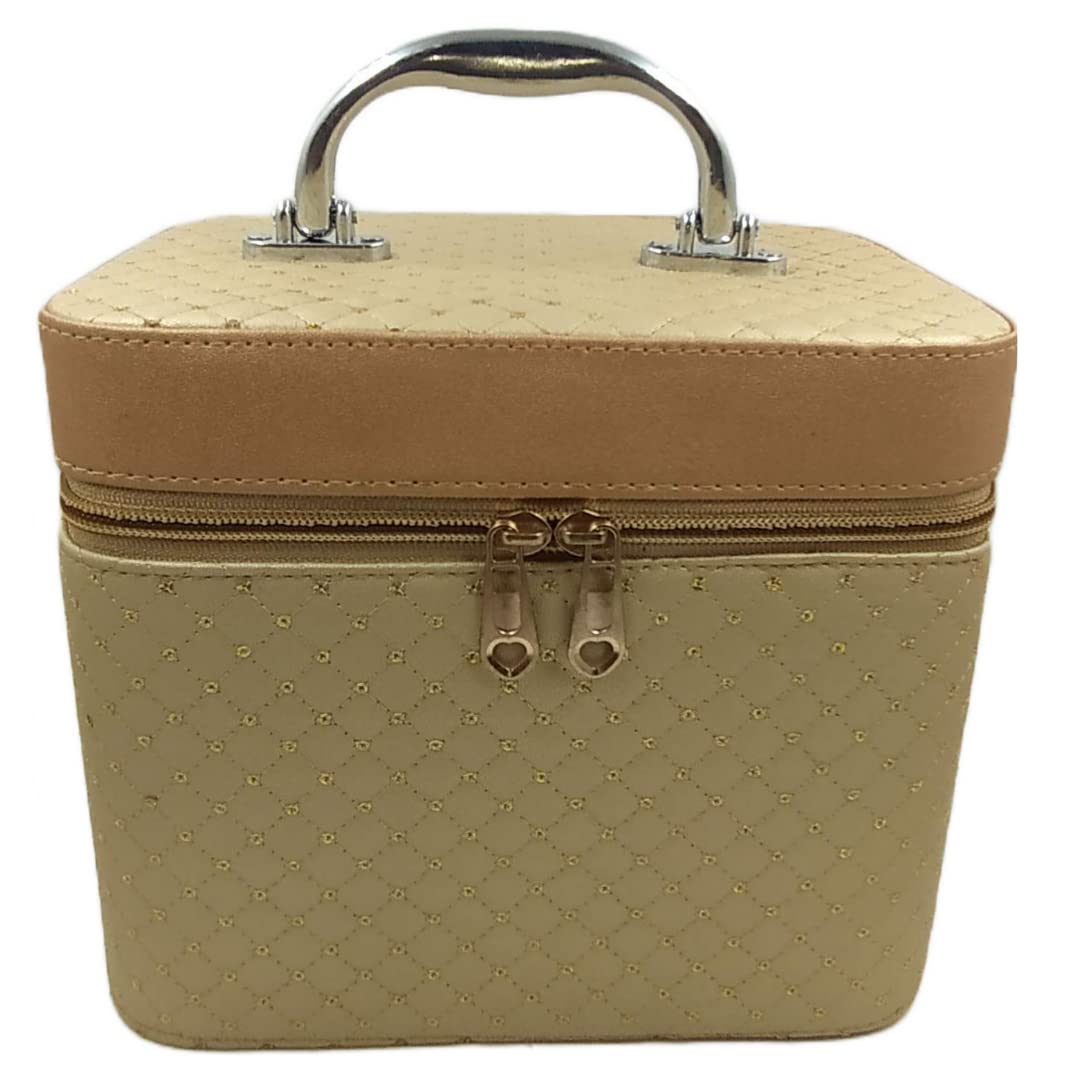 Gifferes Professional Women's Makeup Bag - Large Cosmetic Organizer with Gold Finish | Perfect for Travel, Bridal Trousseau & Vanity Storage